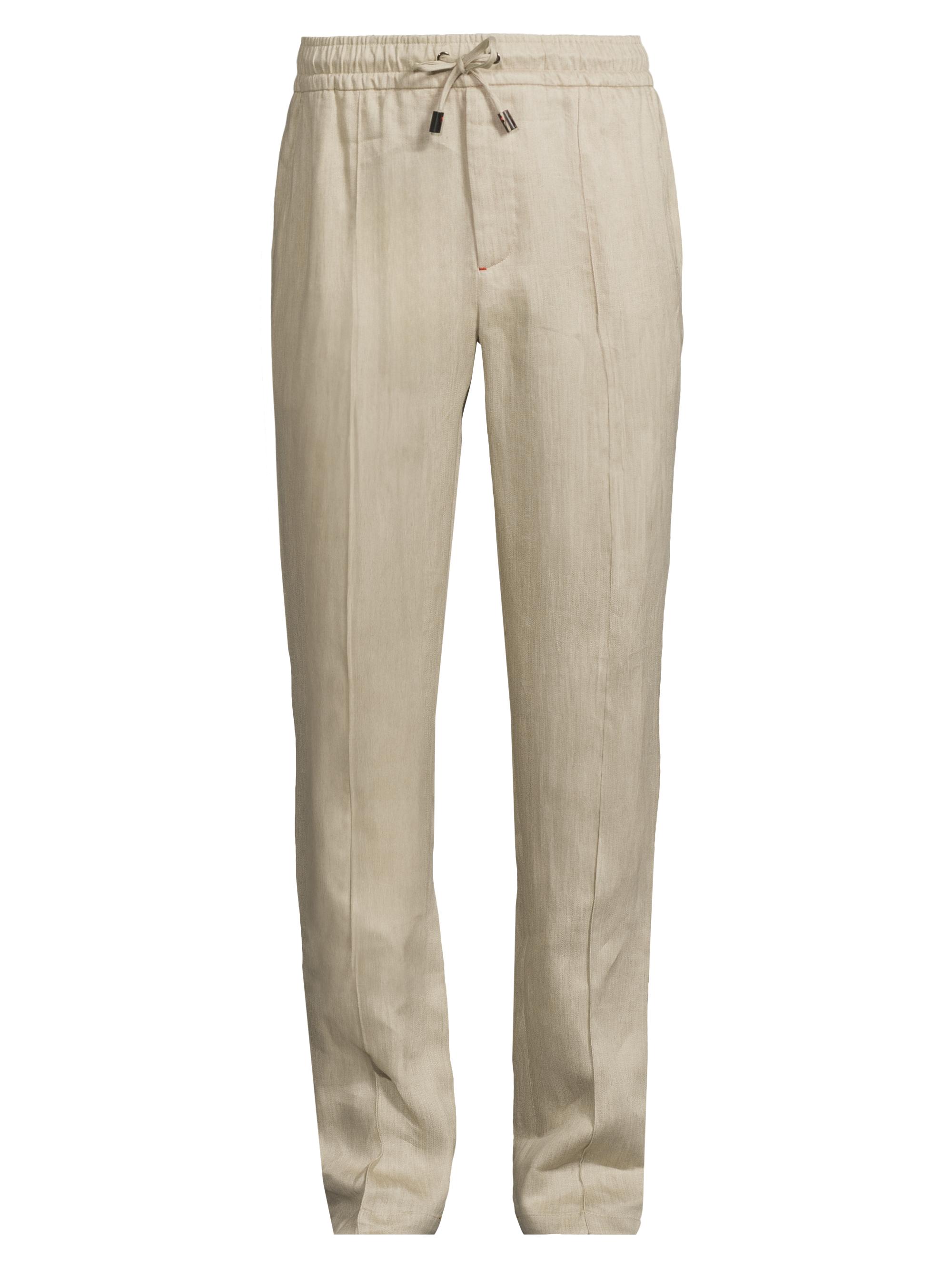 Isaia Men's Drawstring Linen Trousers - Light Beige