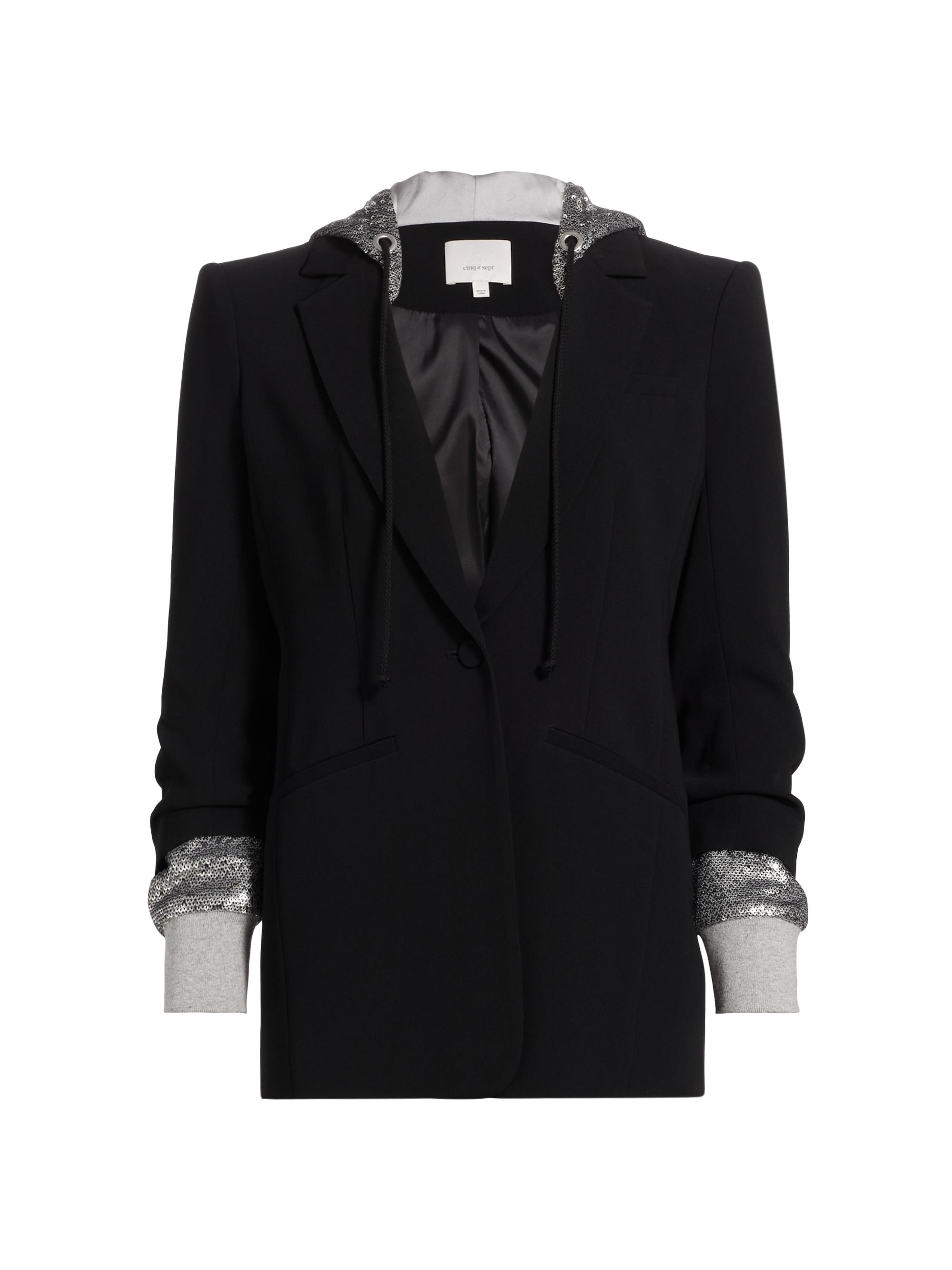 CINQ A SEPT Women's Khloe Sequin Hooded Blazer - Black Silver