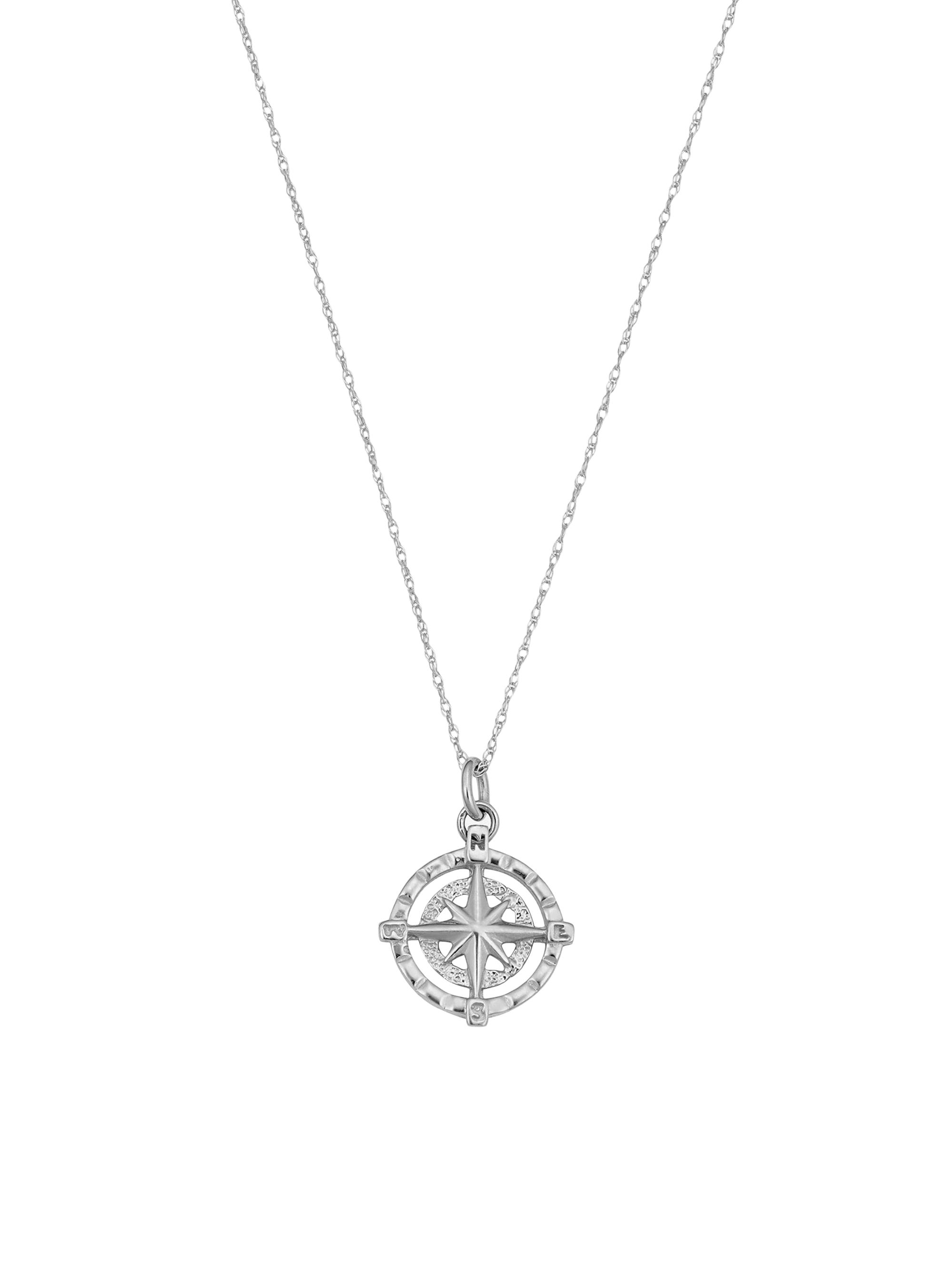 Oradina Women's Compass Pendant Necklace - White Gold