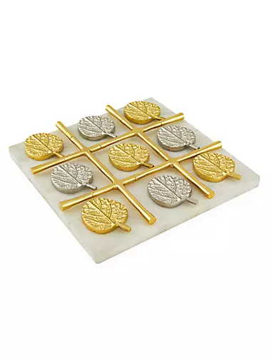 Bamboo Leaf Silver & Gold Marble Tic Tac Toe Board
