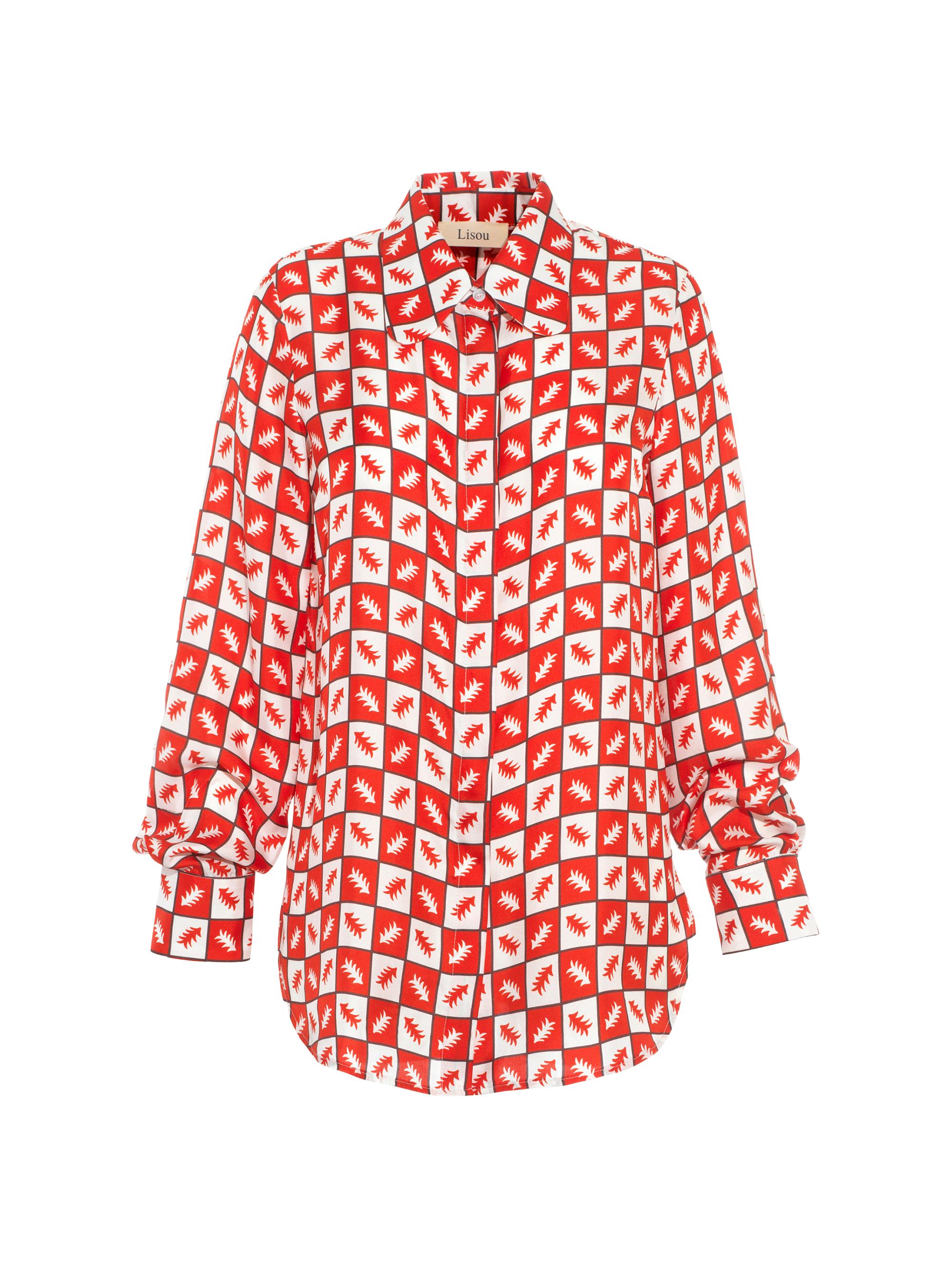 Lisou Women's Printed Silk Twill Shirt - Red Multi