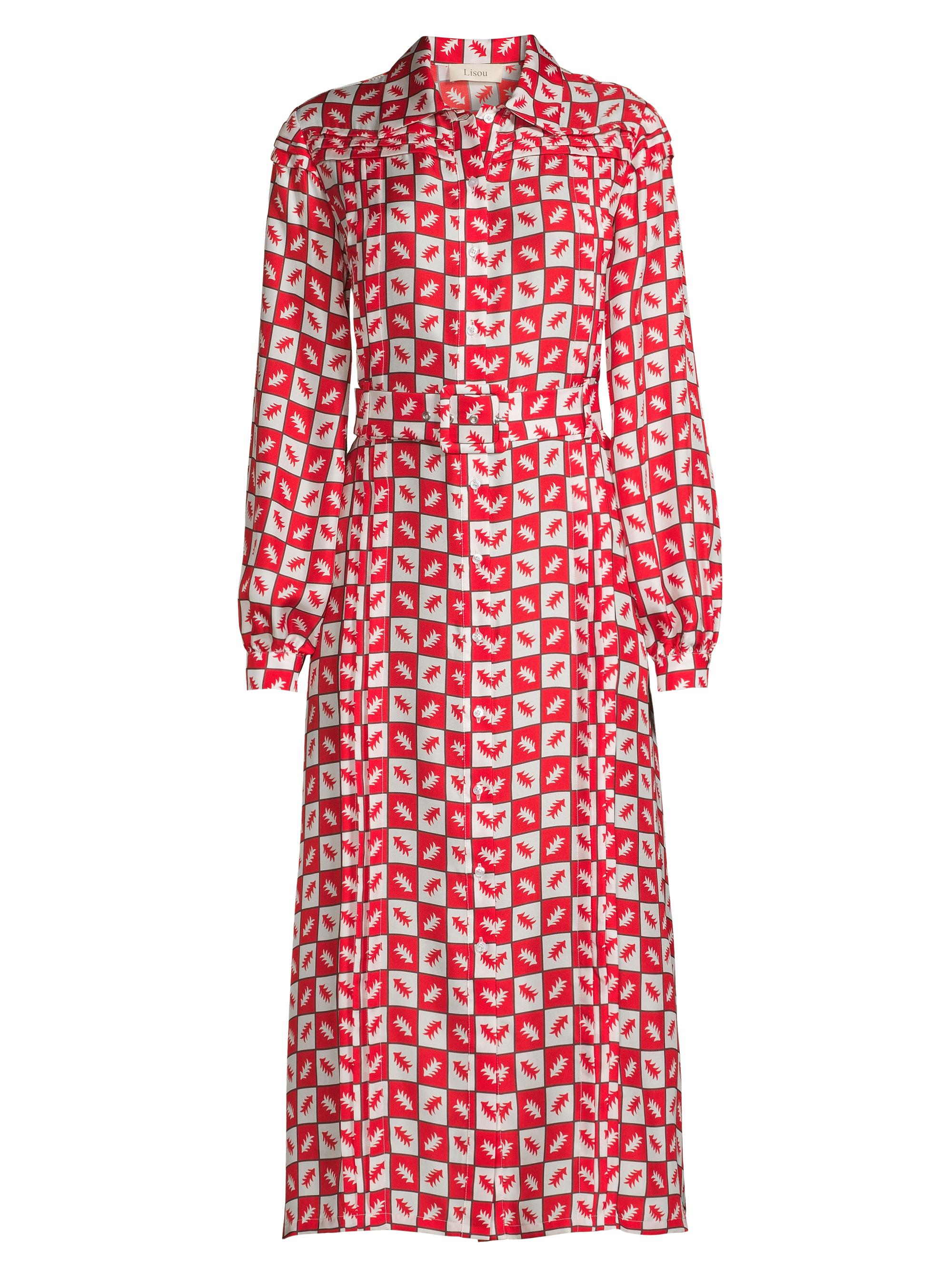 Lisou Women's Checkered Belted Shirtdress - Red Fern Print