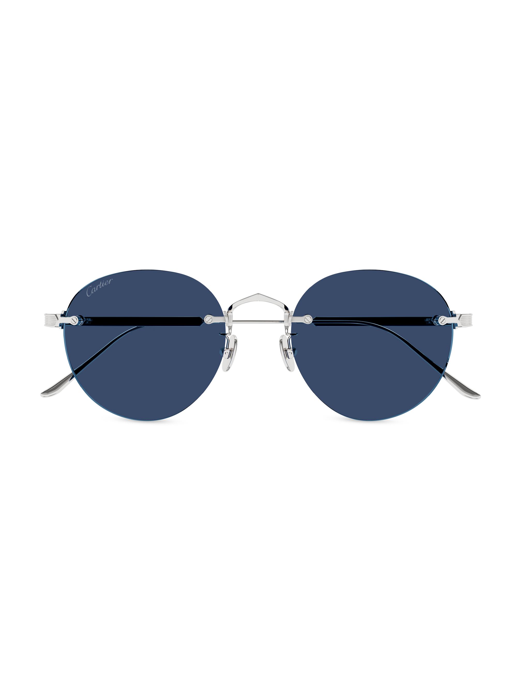Cartier Men's Signature C 52MM Platinum-Plated Round Sunglasses - Silver