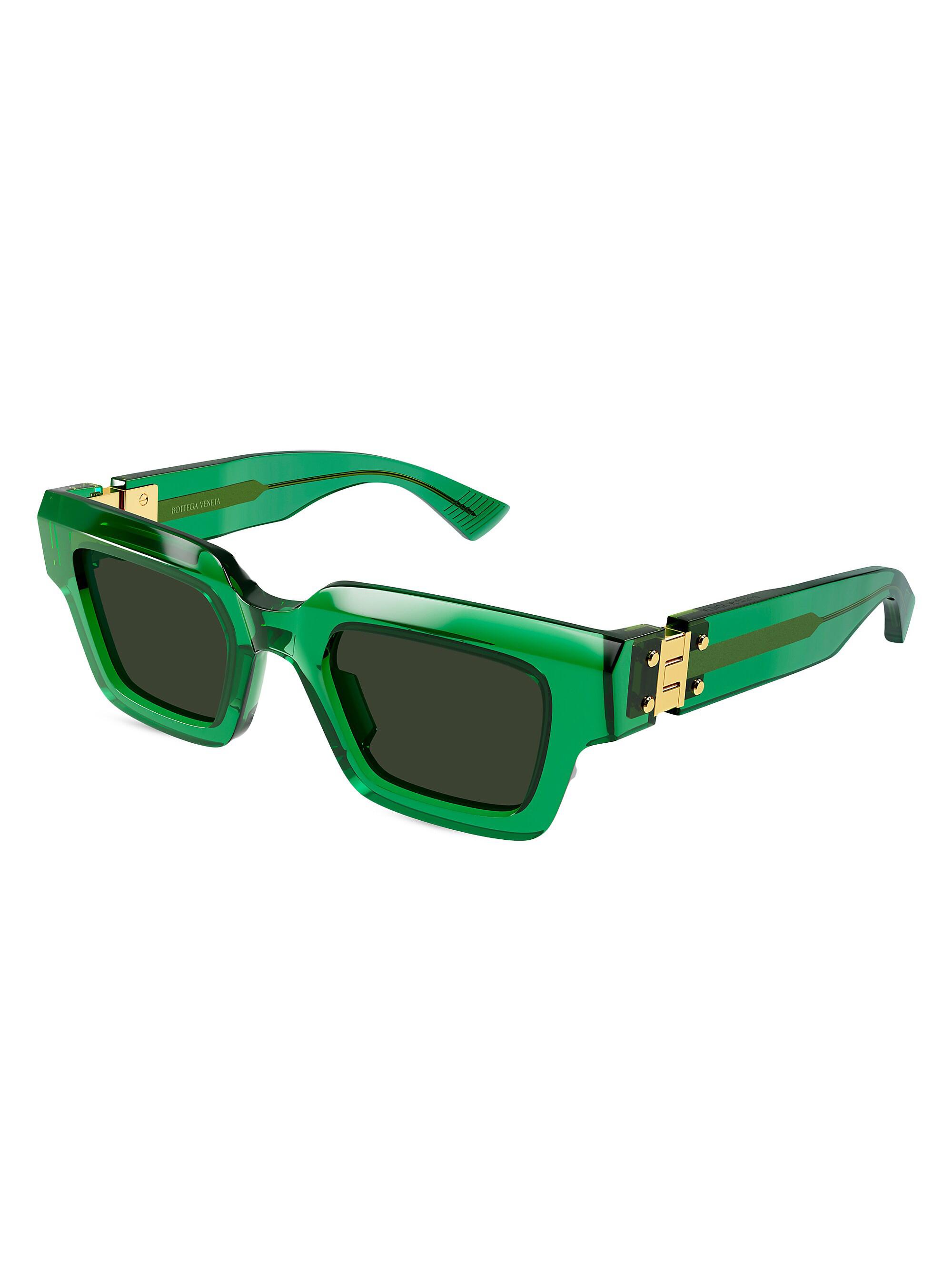 Bottega Veneta New Hinge 49MM Rectangular Acetate Sunglasses