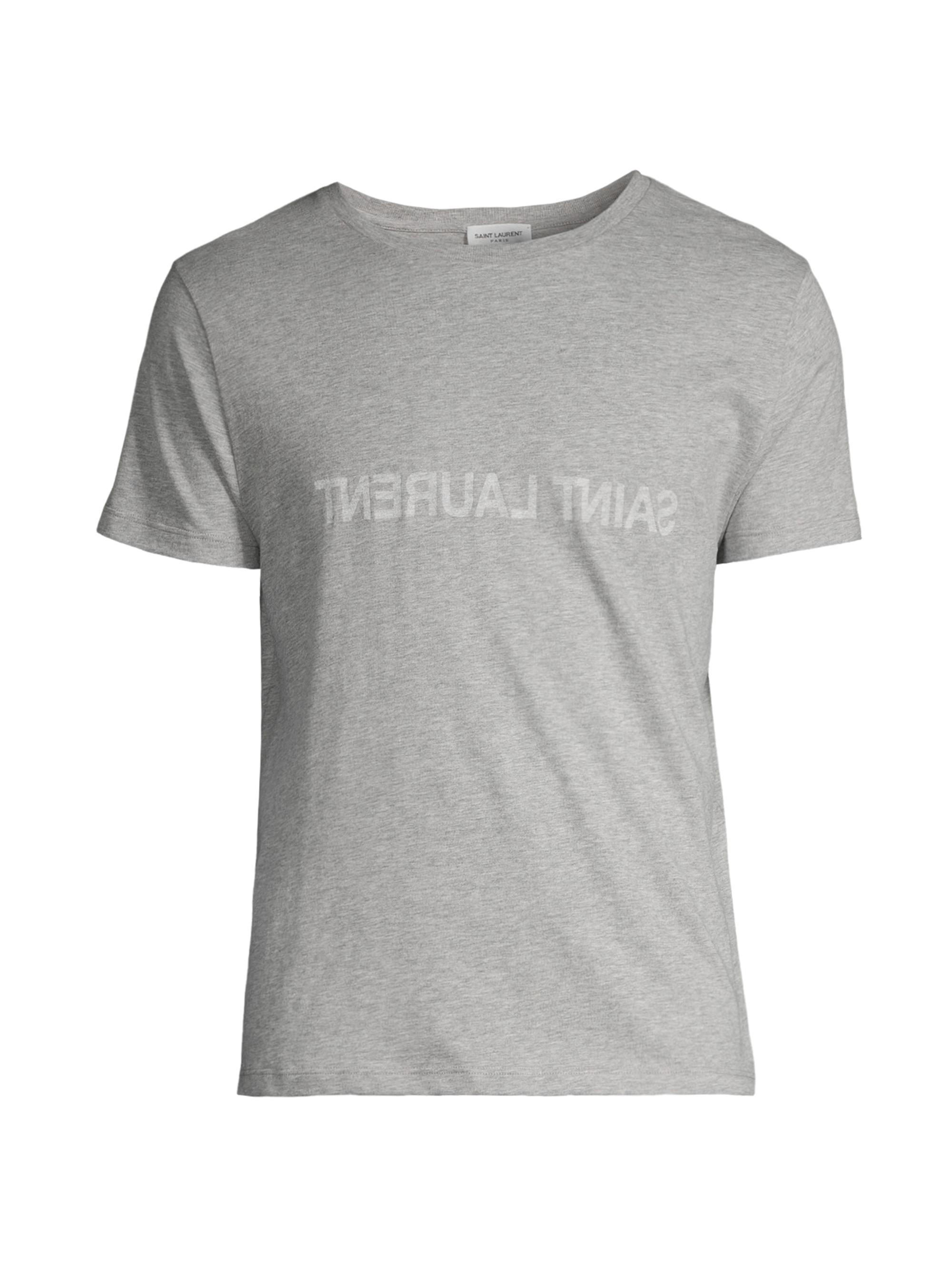 Saint Laurent Men's Backward Logo T-Shirt - Grey Natural