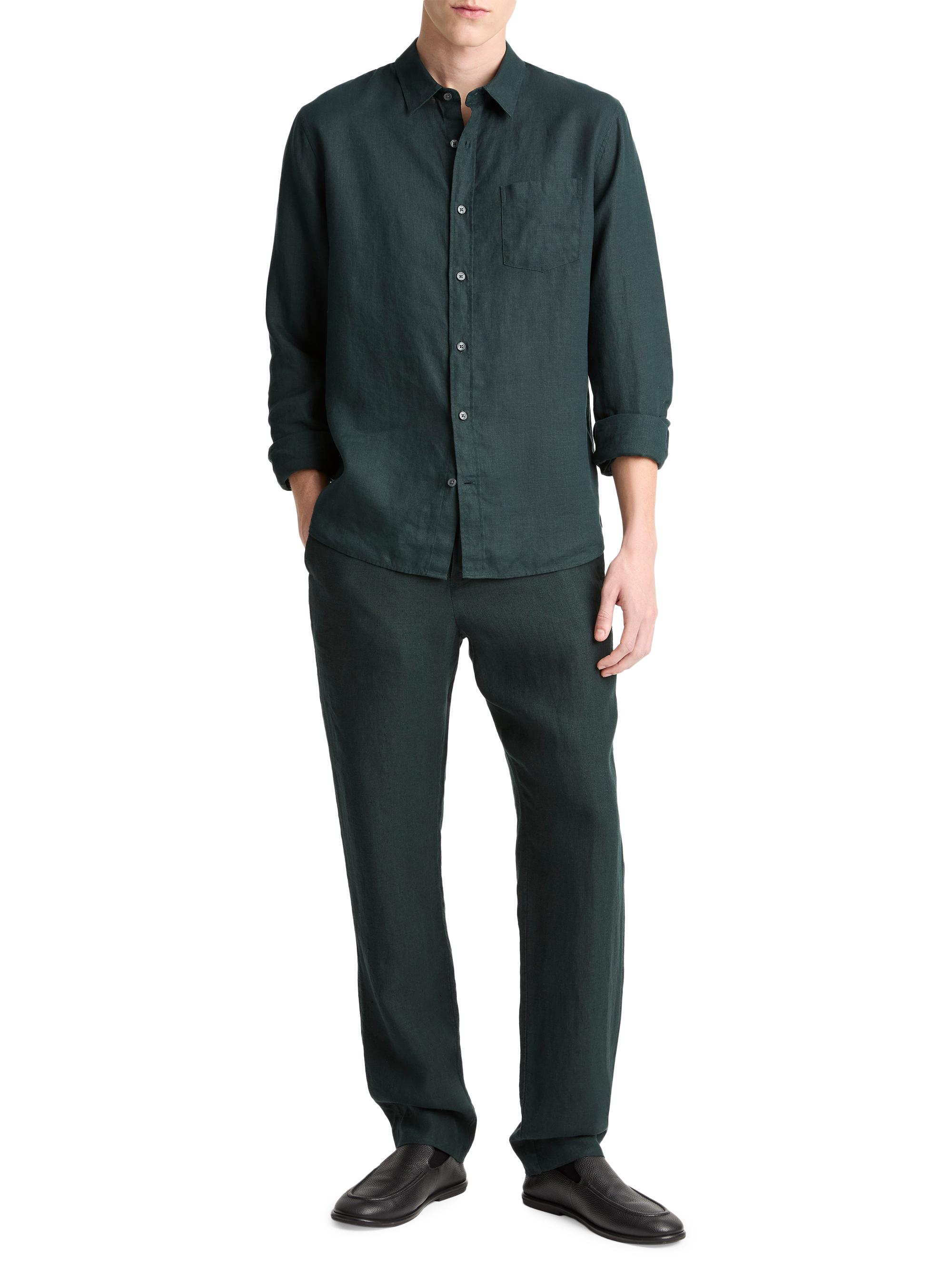 Vince Men's Linen Long-Sleeve Button-Up Shirt - Seaweed | Thumbnail 2
