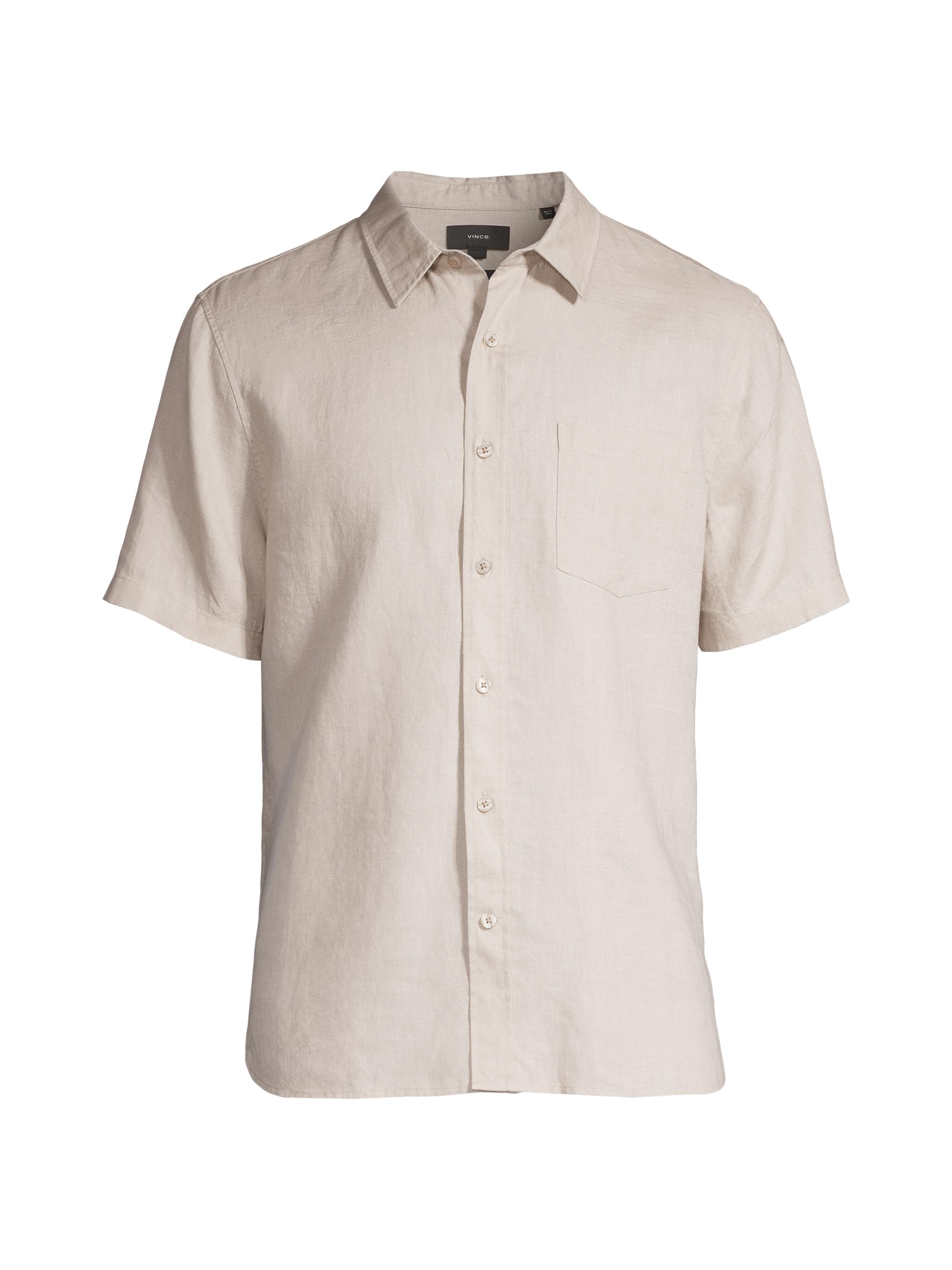 Vince Men's Linen Short-Sleeve Button-Front Shirt - Pumice Rock