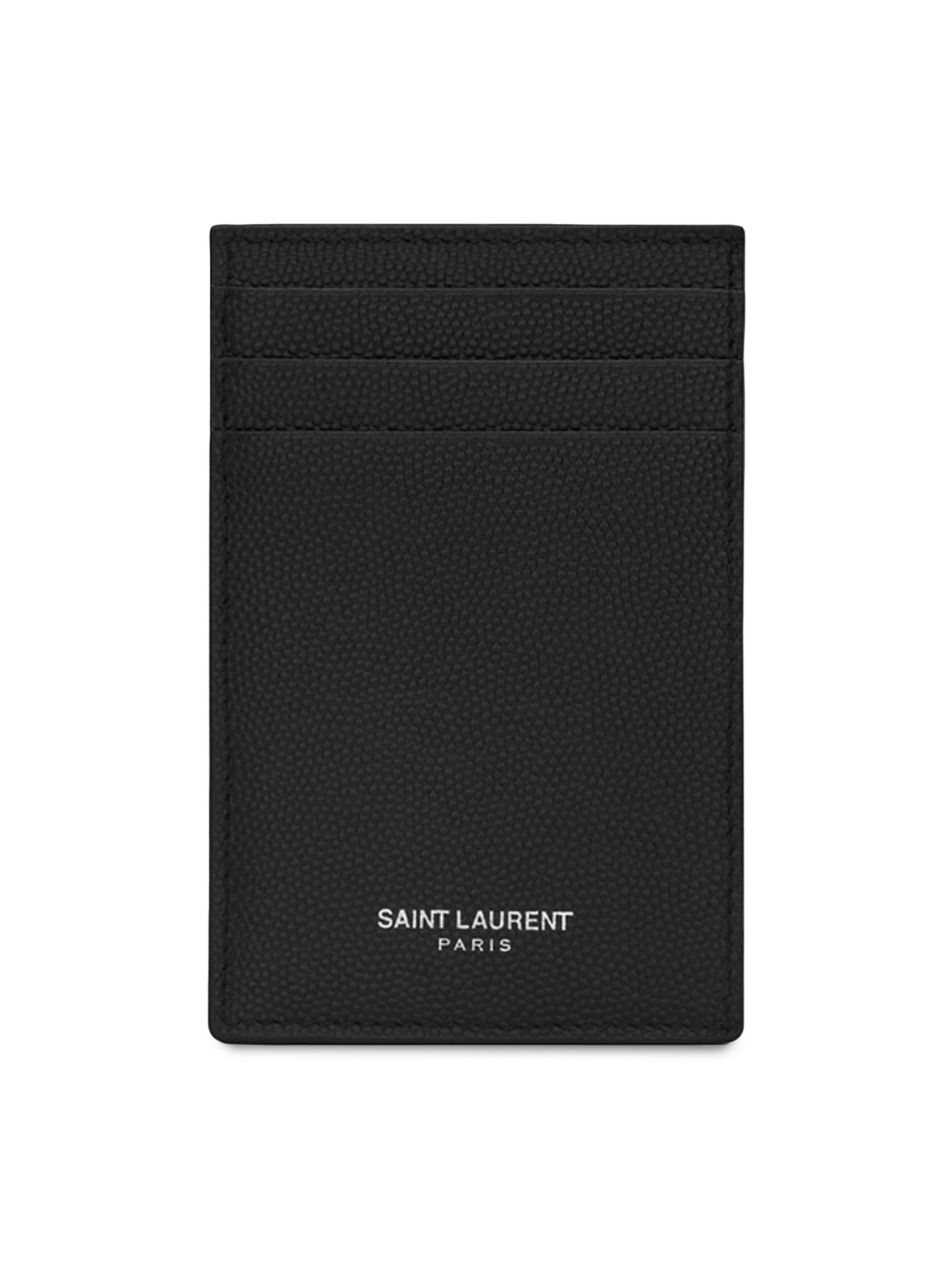 Saint Laurent Business Card Holder With Flap In Grain De Poudre
