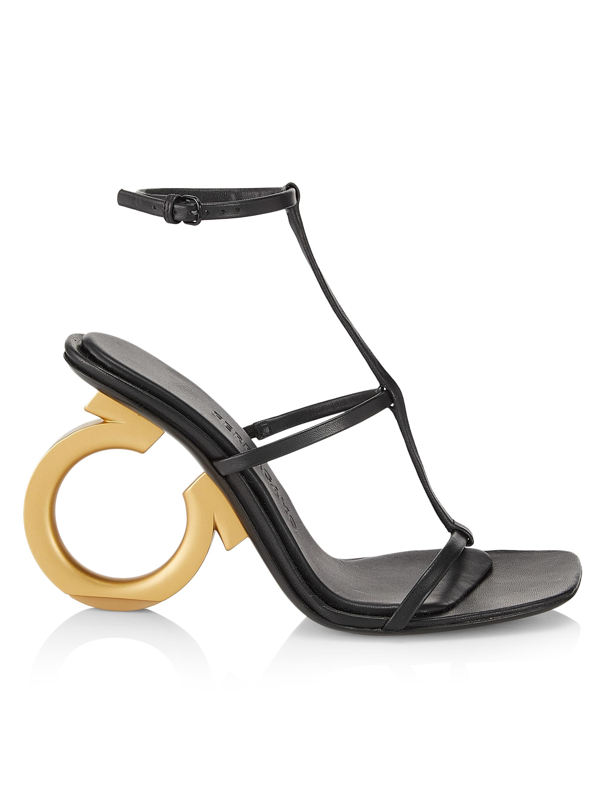 FERRAGAMO Women's Aglalia Leather Gancini-Heel Sandals - Nero