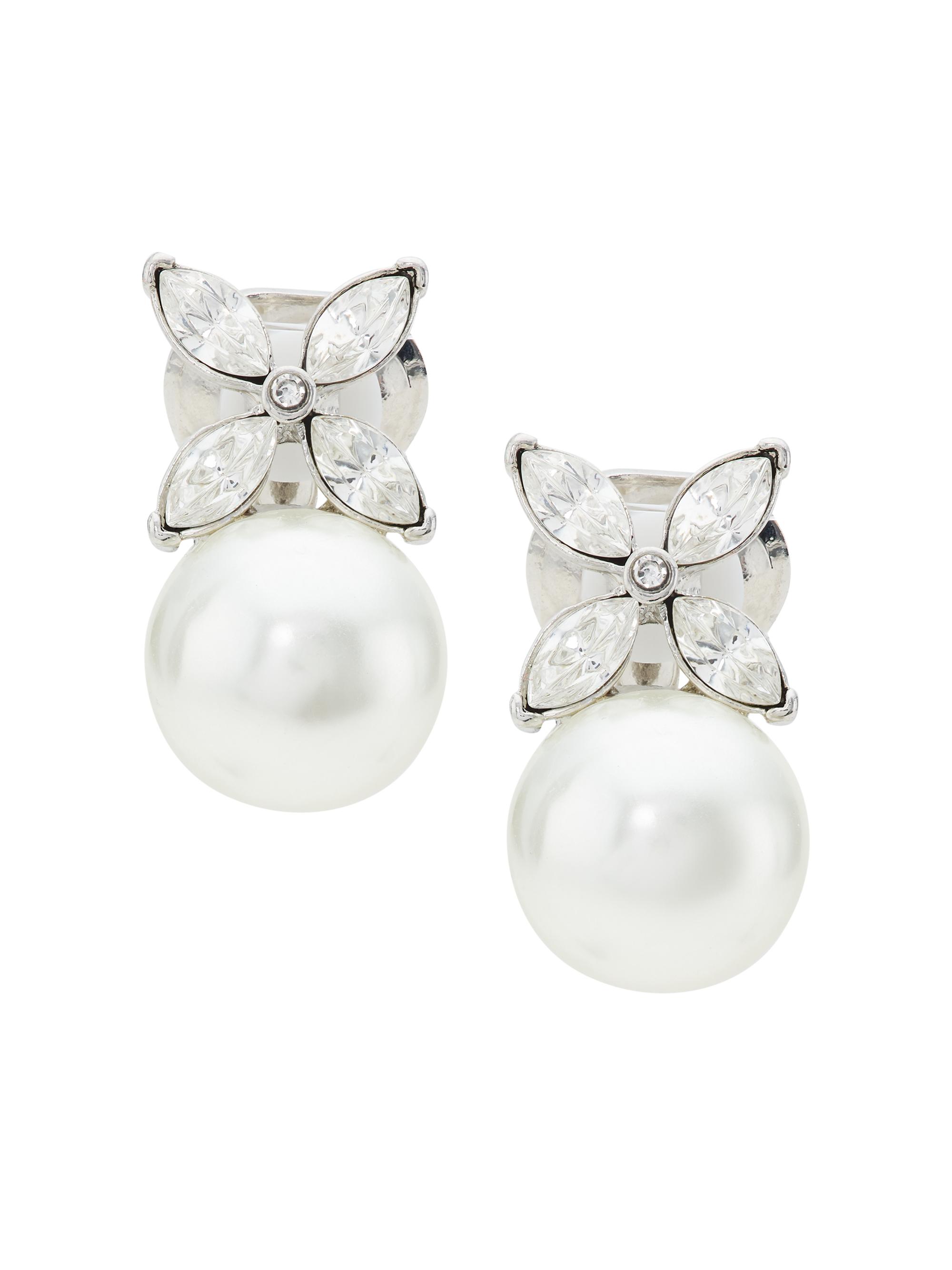 Kenneth Jay Lane Women's Rhodium-Plated, Glass Crystal, & Faux Pearl Flower Clip-On Earrings - Pearl