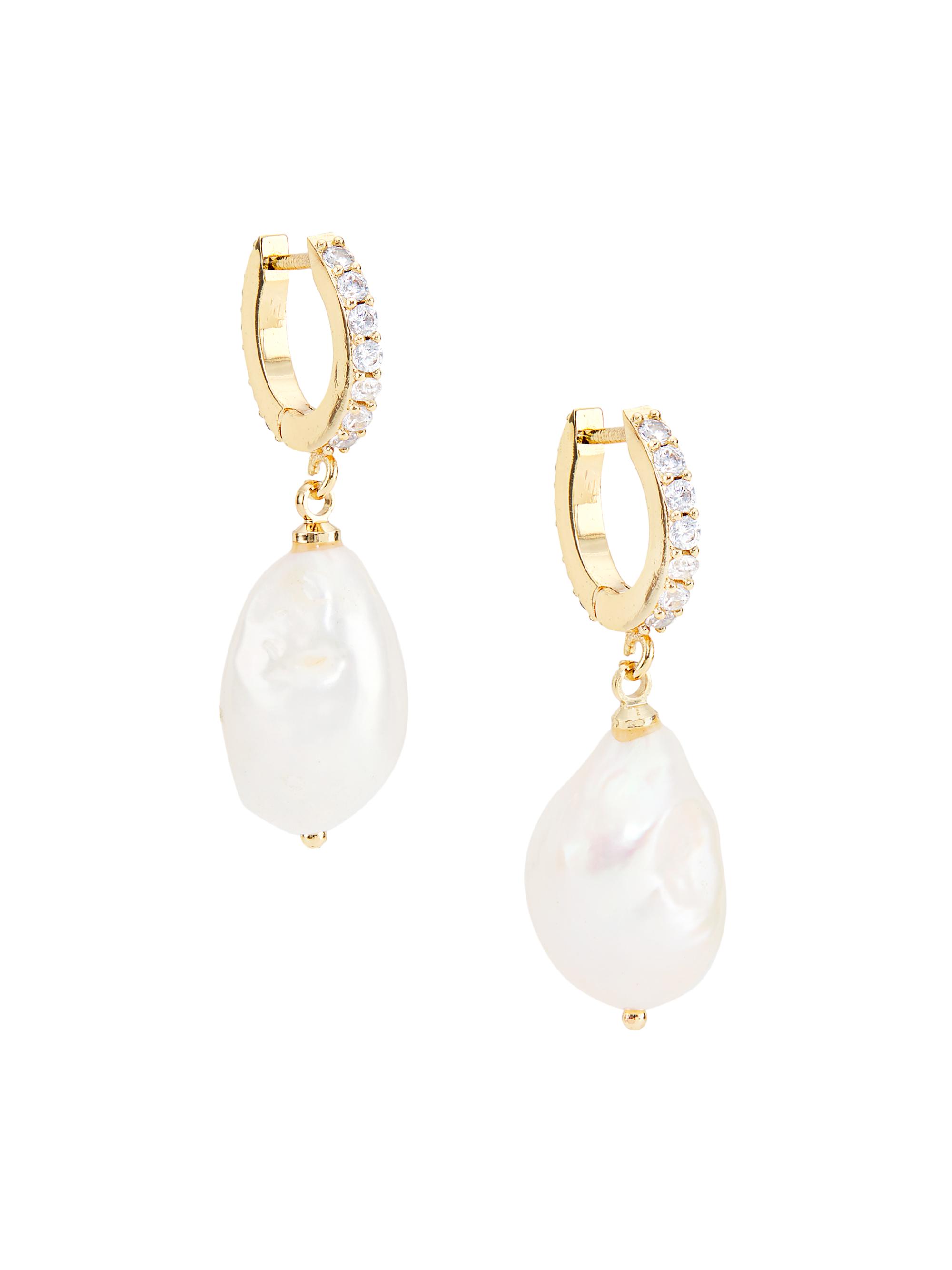 Kenneth Jay Lane Women's 14K-Gold-Plated, Glass Crystal, & 18MM Freshwater Pearl Drop Earrings - White