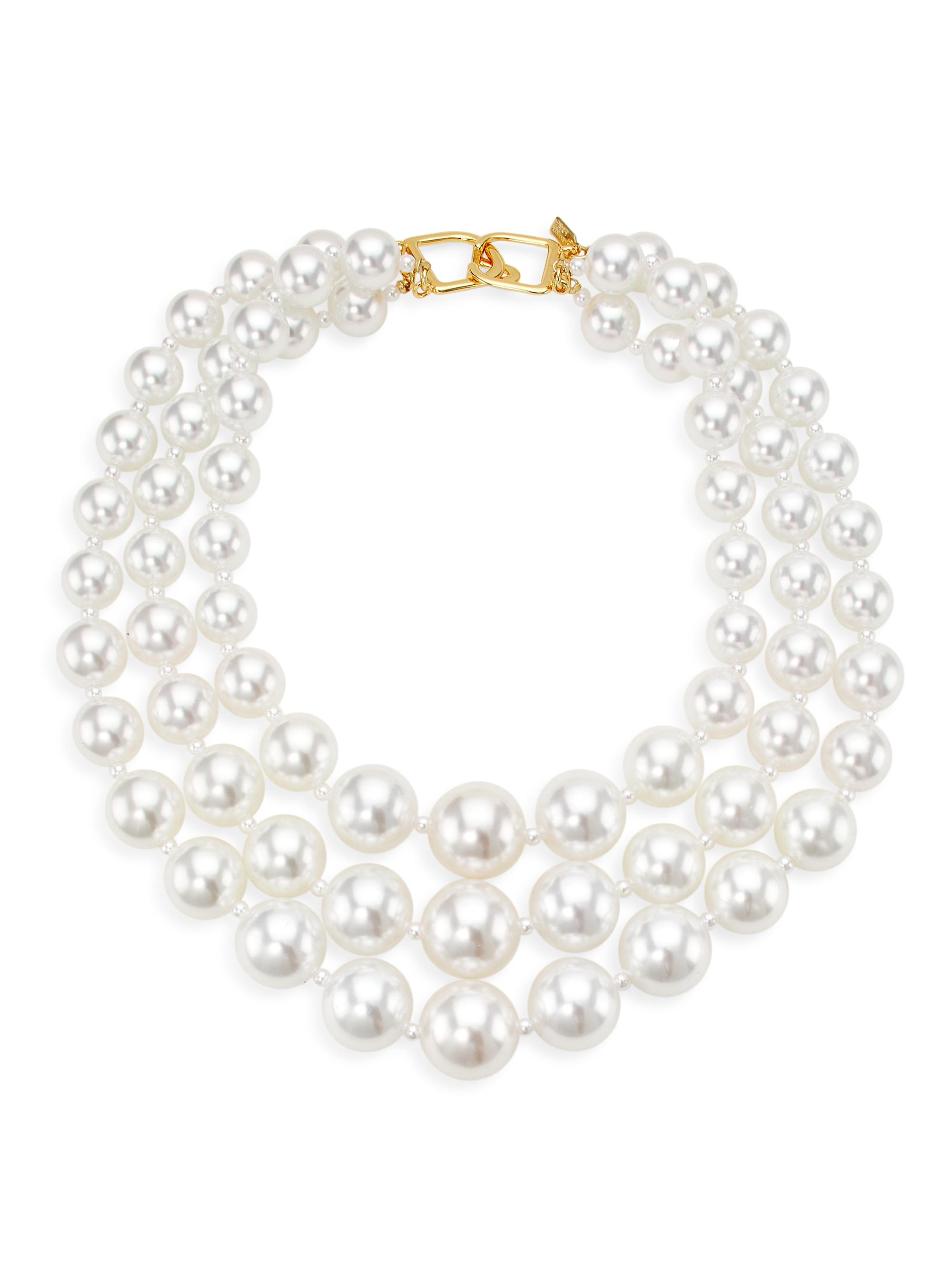Kenneth Jay Lane Women's Goldtone & Faux Pearls Triple-Layered Necklace - Gold White Pearl