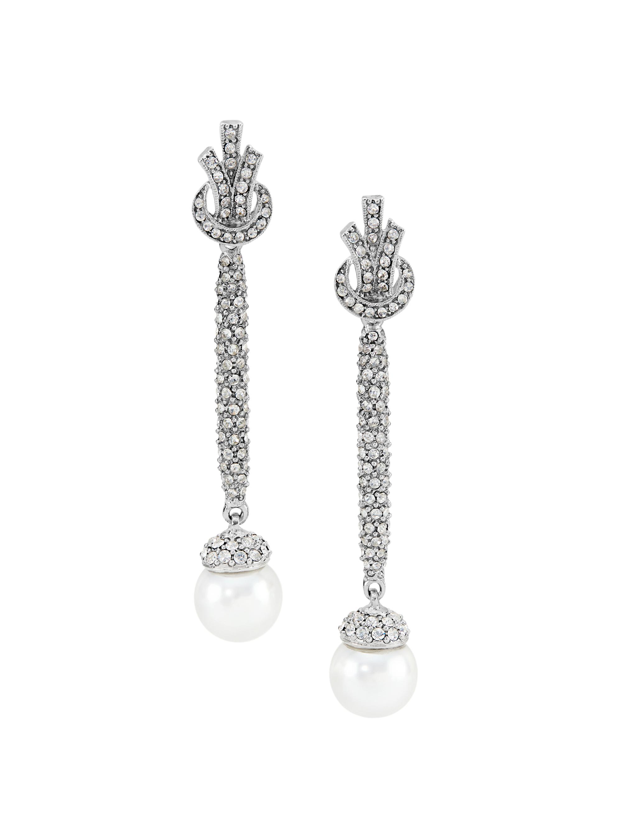 Kenneth Jay Lane Women's Rhodium-Plated, Glass Crystal & Faux Pearl Stick Earrings - Pearl