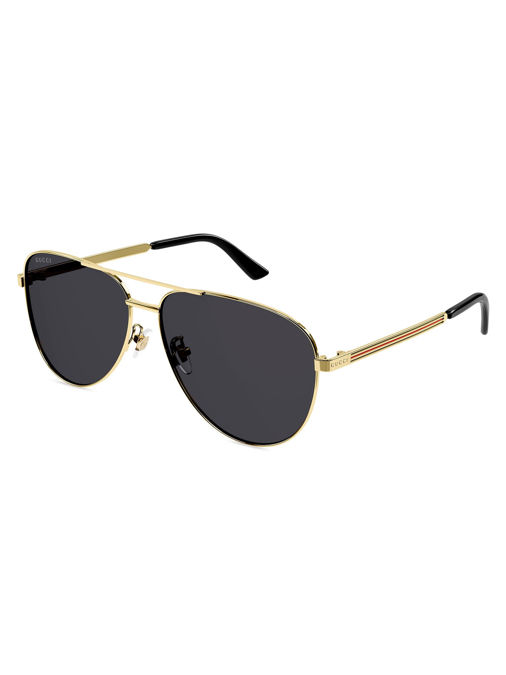 Gucci Men's Vintage Web 63MM Pilot Metal Sunglasses - Gold Grey