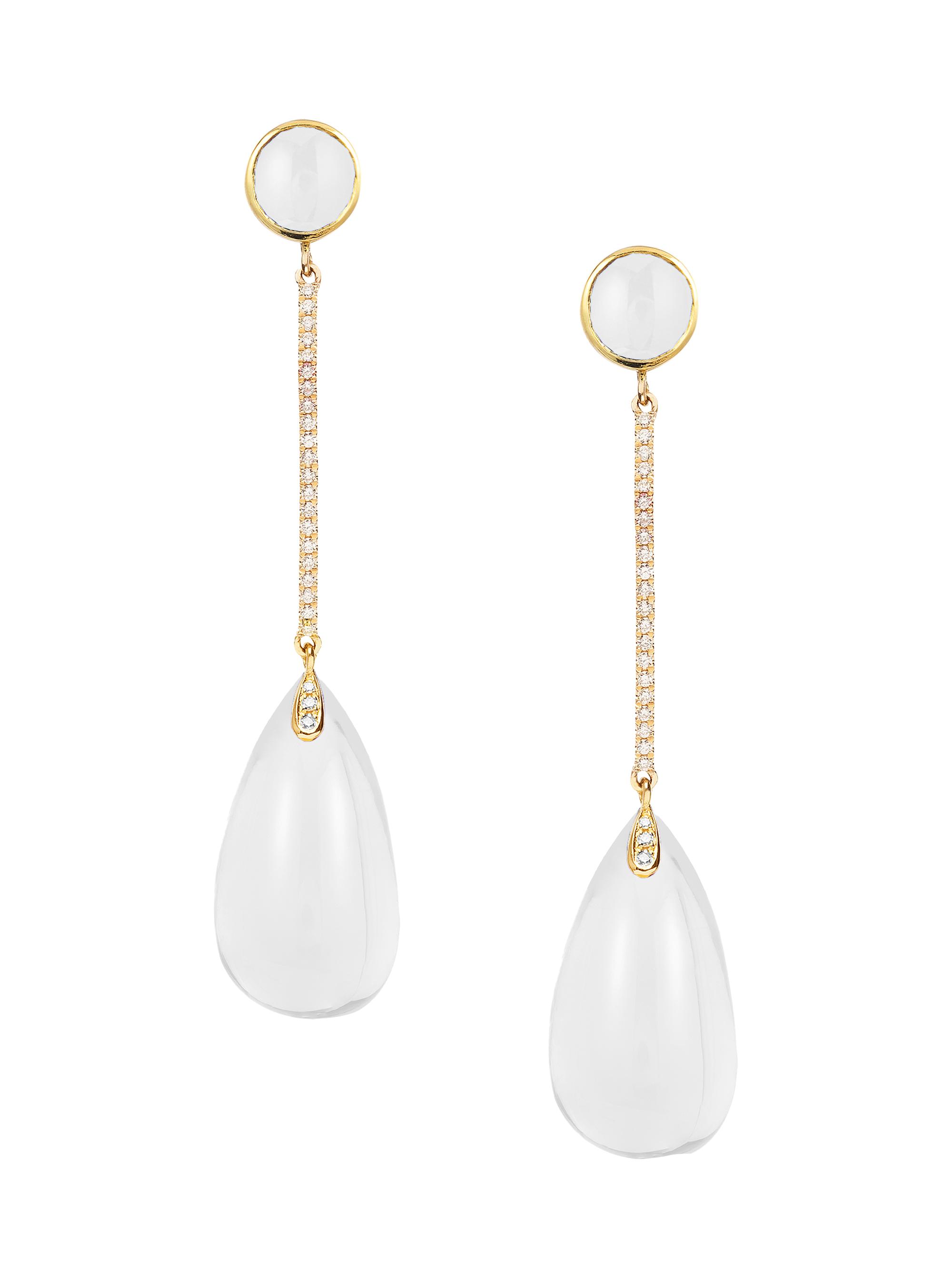 Goshwara Women's Naughty 18K Yellow Gold, Moon Quartz, & 0.26 TCW Diamond Drop Earrings - White