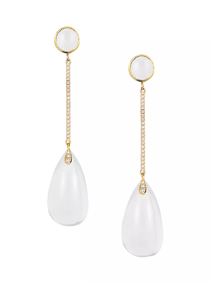 Goshwara Women's Naughty 18K Yellow Gold, Moon Quartz, & 0.26 TCW Diamond Drop Earrings - White One-Size