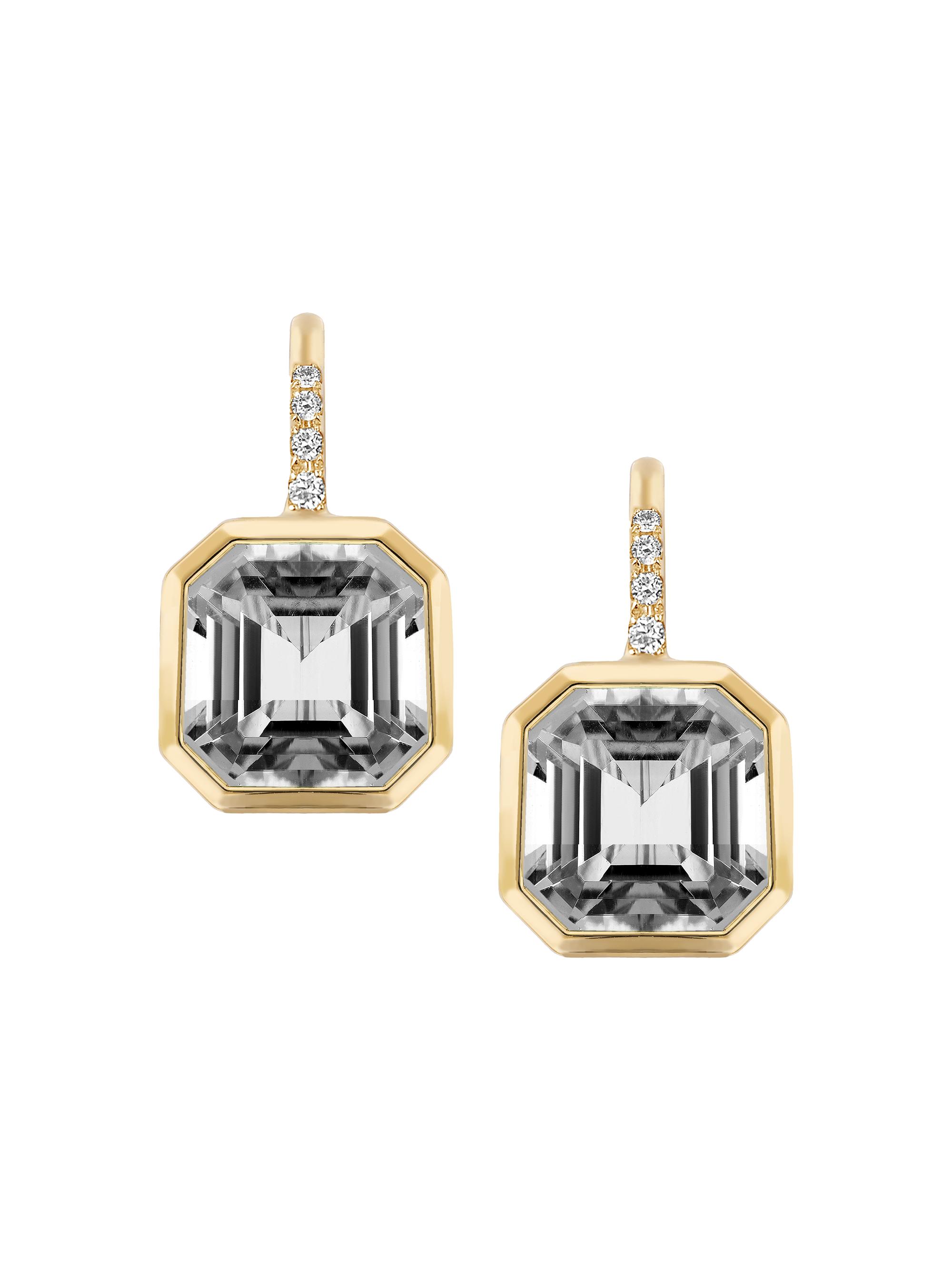 Goshwara Women's Gossip 18K Yellow Gold, Rock Crystal, & 0.09 TCW Diamond Drop Earrings - Grey