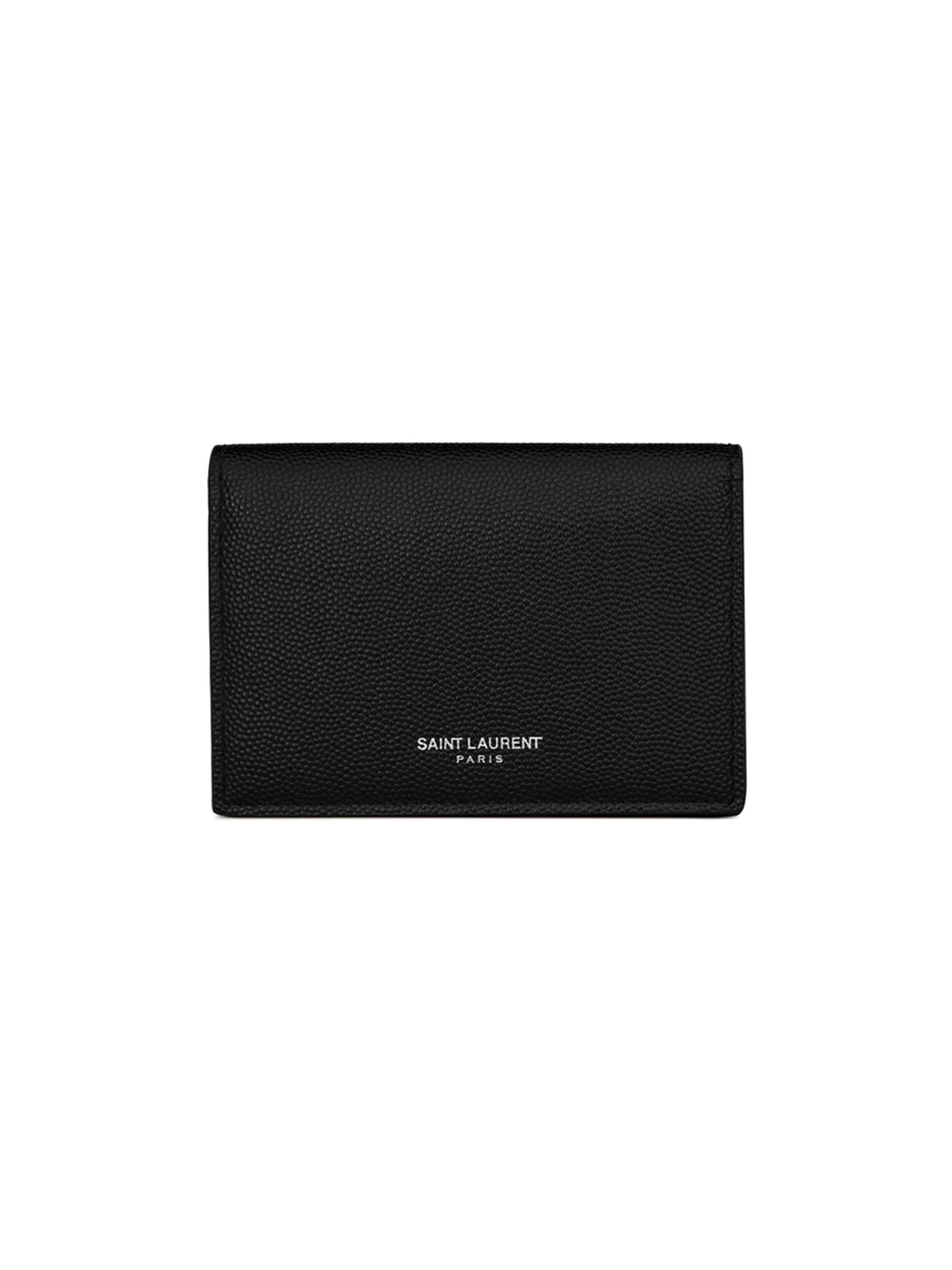 Saint Laurent Business Card Holder With Flap In Grain De Poudre