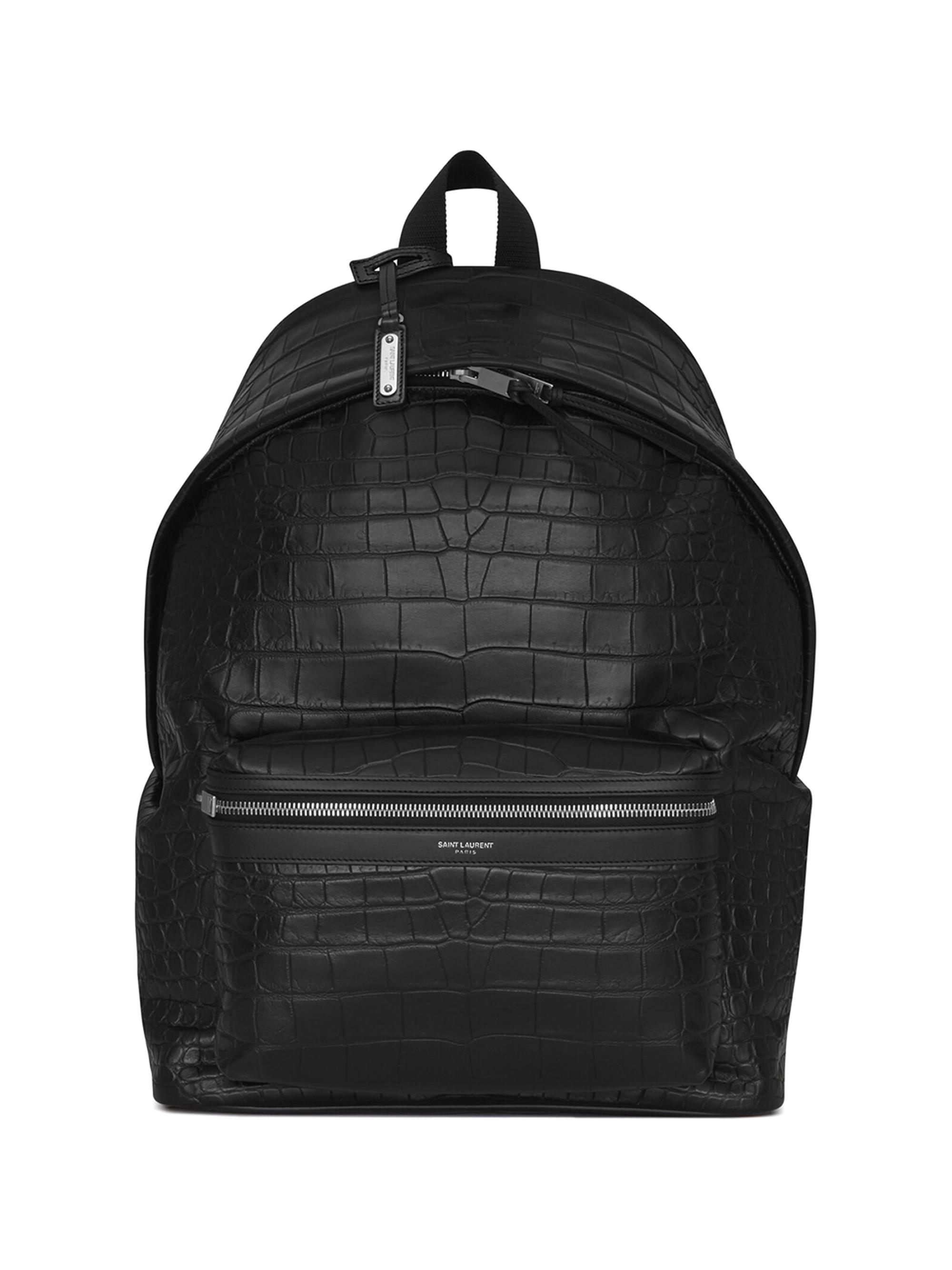 Saint Laurent Men's City Backpack In Crocodile Embossed Leather - Black