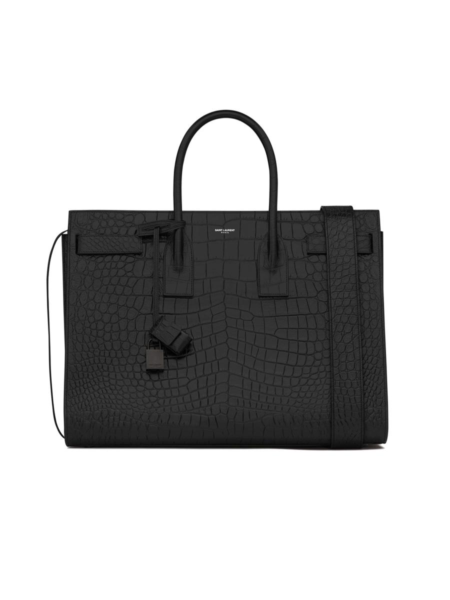 Saint Laurent Sac De Jour Large In Crocodile-embossed
