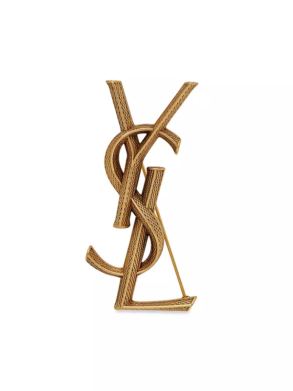 Shop Saint Laurent Goldtone YSL Logo Brooch