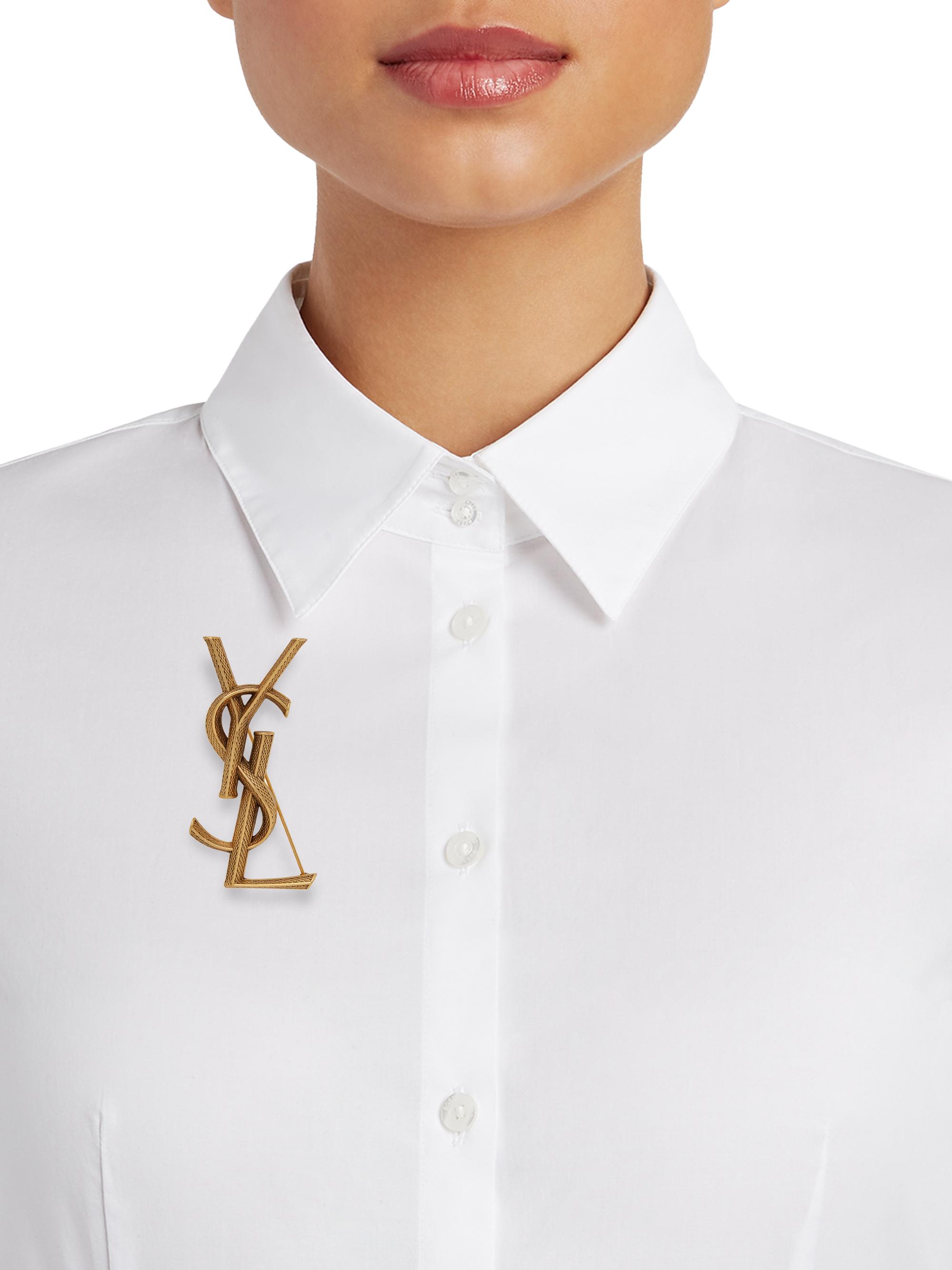 Saint Laurent Goldtone YSL Logo Brooch | Saks Fifth Avenue