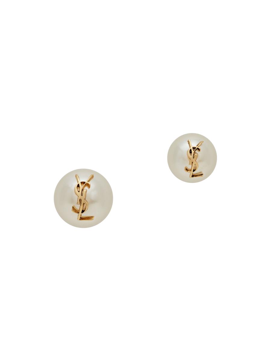 SAINT LAURENT PARIS｜JEWERLY (698278 Y1526 9366) Saint Laurent Faux Pearl Logo Earrings | Saks Fifth Avenue