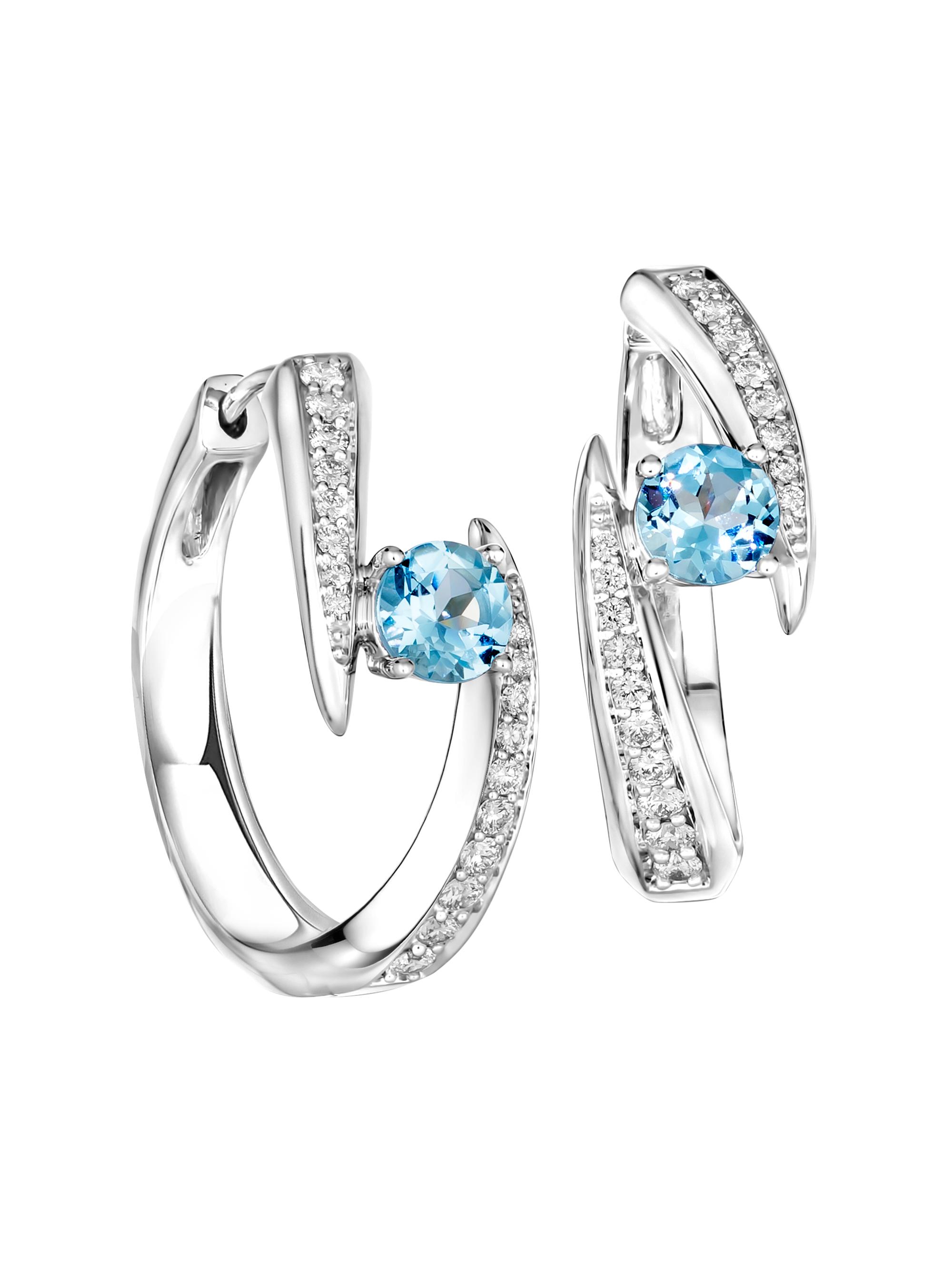Hueb Women's 18K White Gold, Blue Aquamarine & 0.38 TCW Diamond Hoop Earrings - White Gold