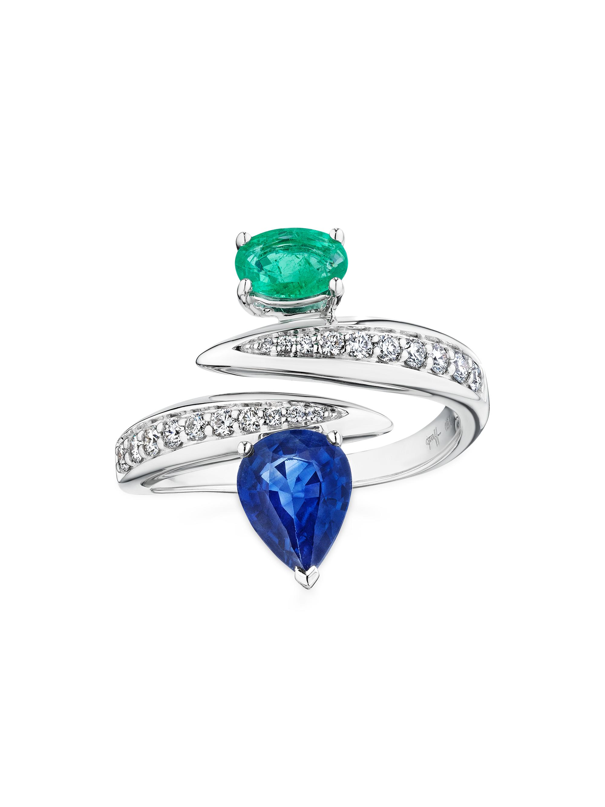 Hueb Women's Tribal 18K White Gold, 1.62 TCW Diamonds & Multi-Gemstone Bypass Ring - White Gold