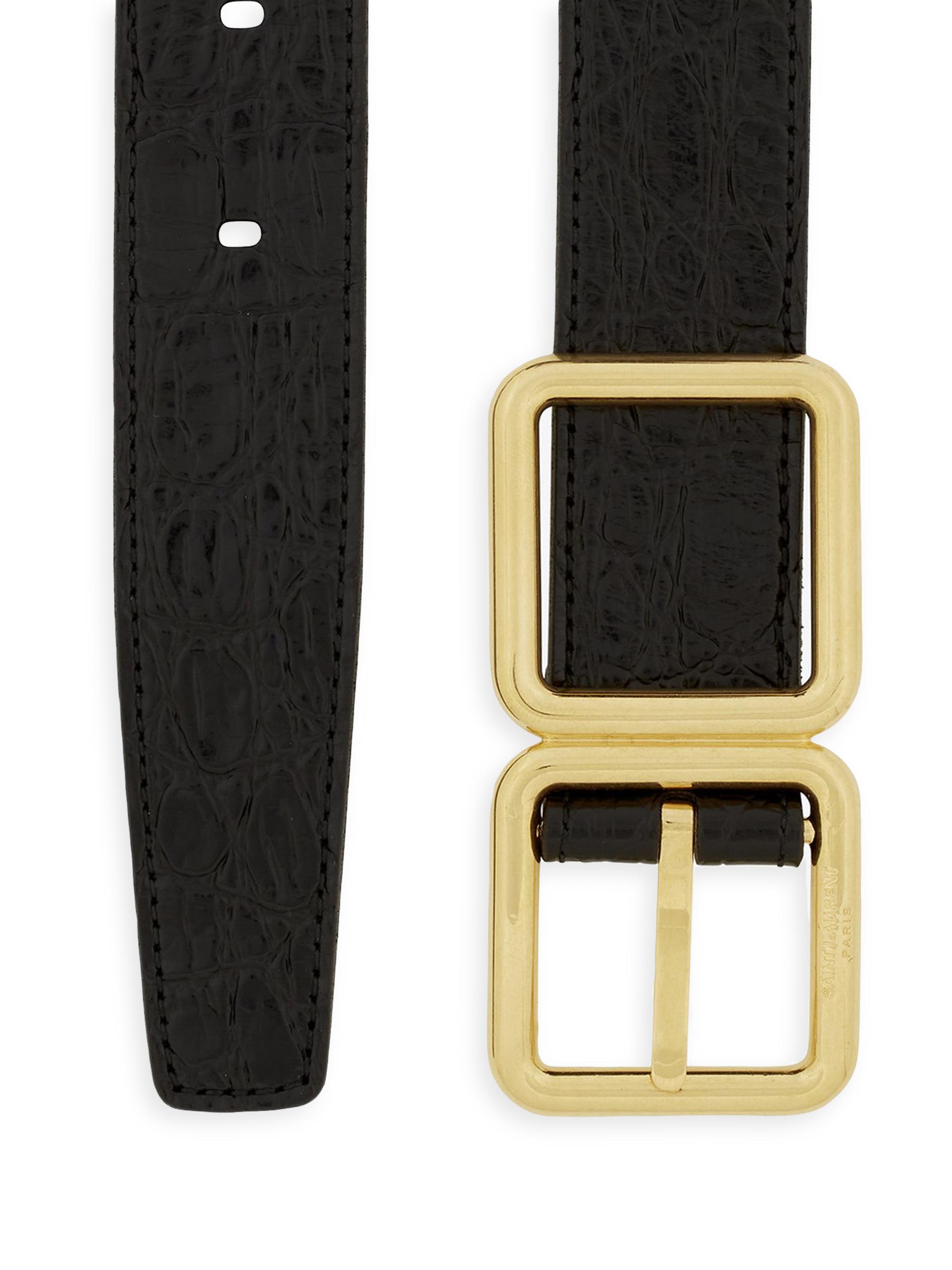 Saint Laurent Double-Buckle Croc-Embossed Leather Belt | Saks
