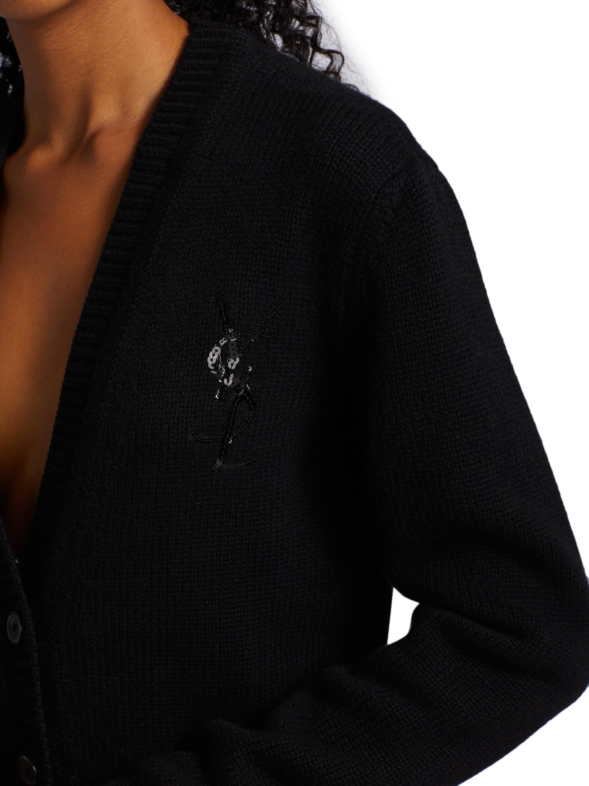 Saint Laurent Sequin Logo Cashmere Cardigan | Saks Fifth Avenue