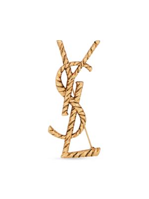 Saint Laurent Women's Opyum YSL Twisted Brooch In Metal - Vieili