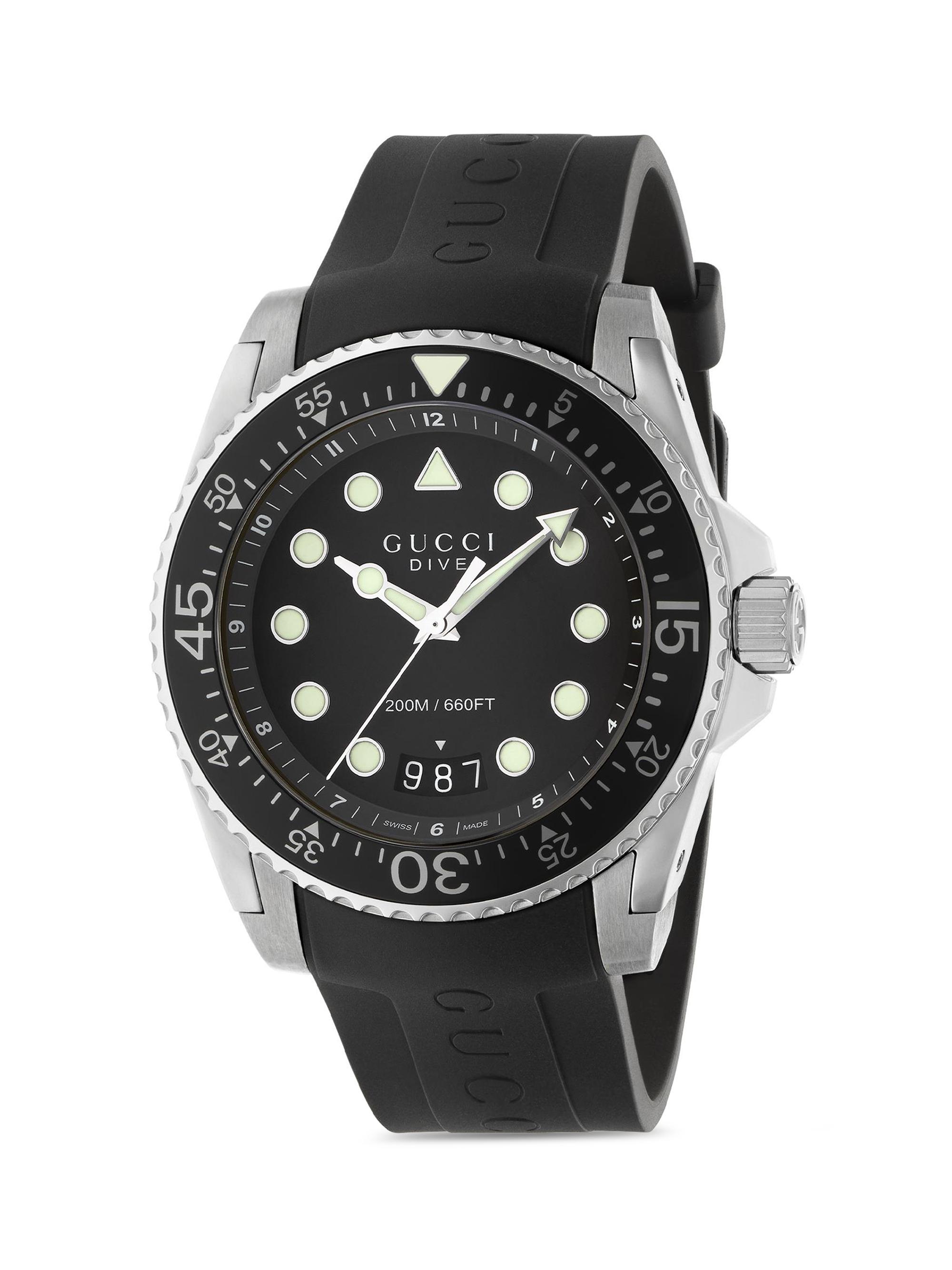 Gucci Men's  Dive Stainless Steel Rubber Strap Watch - Black