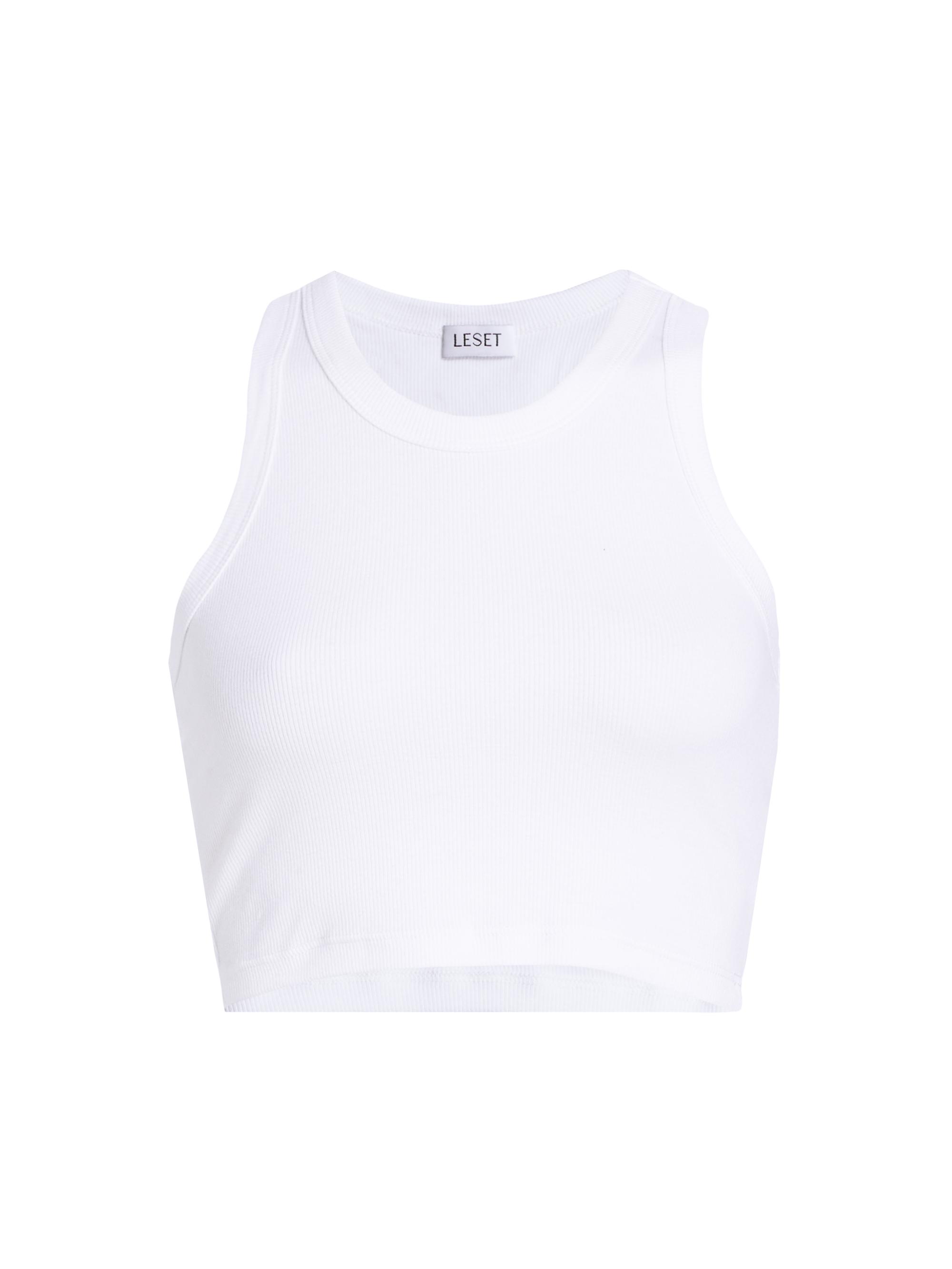 Leset Women's Kelly Cotton Racerback Crop Tank - White