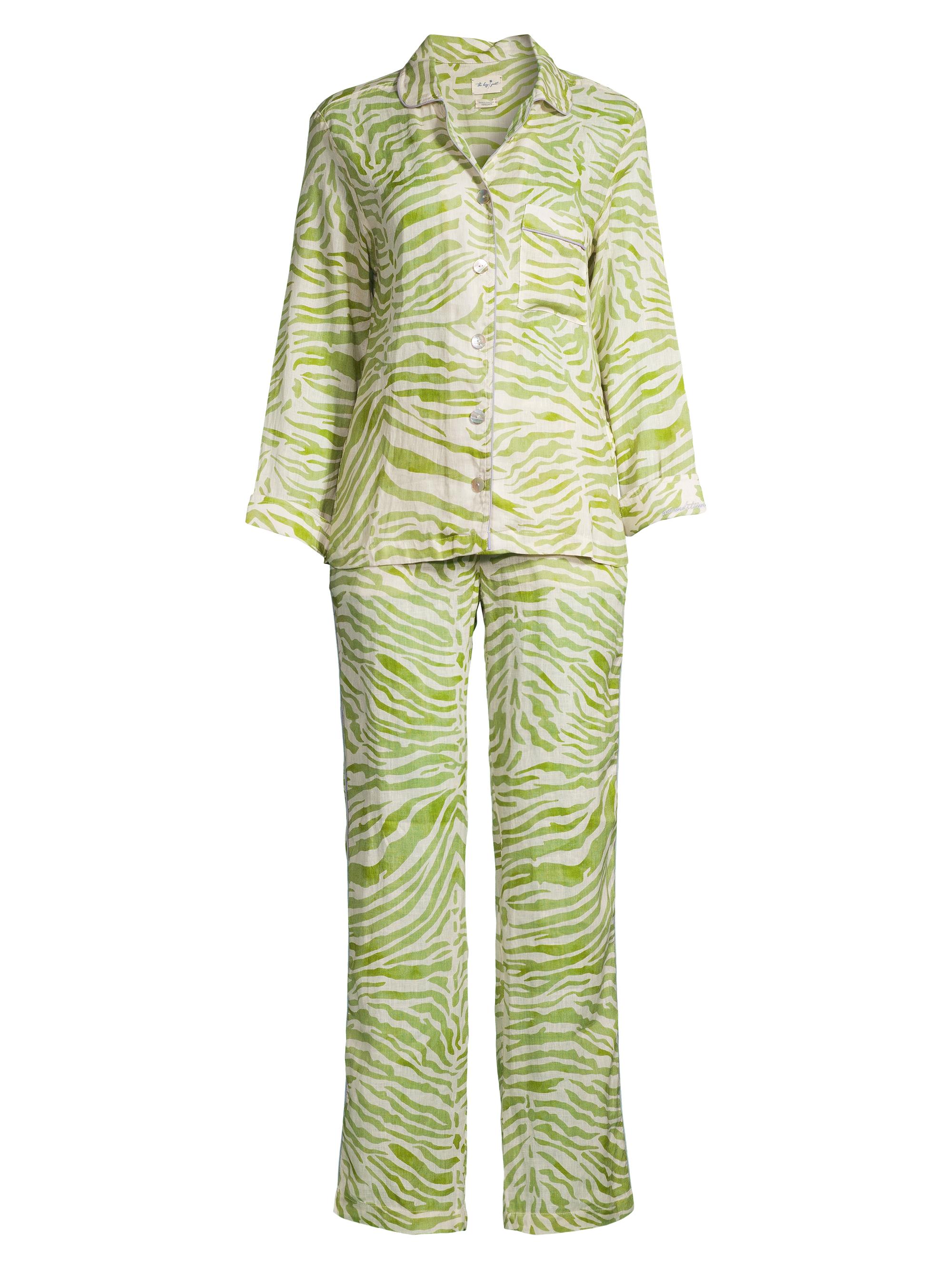 The Lazy Poet Women's Blissful Journey Emma Two-Piece Pajama Set - Olive Zebra