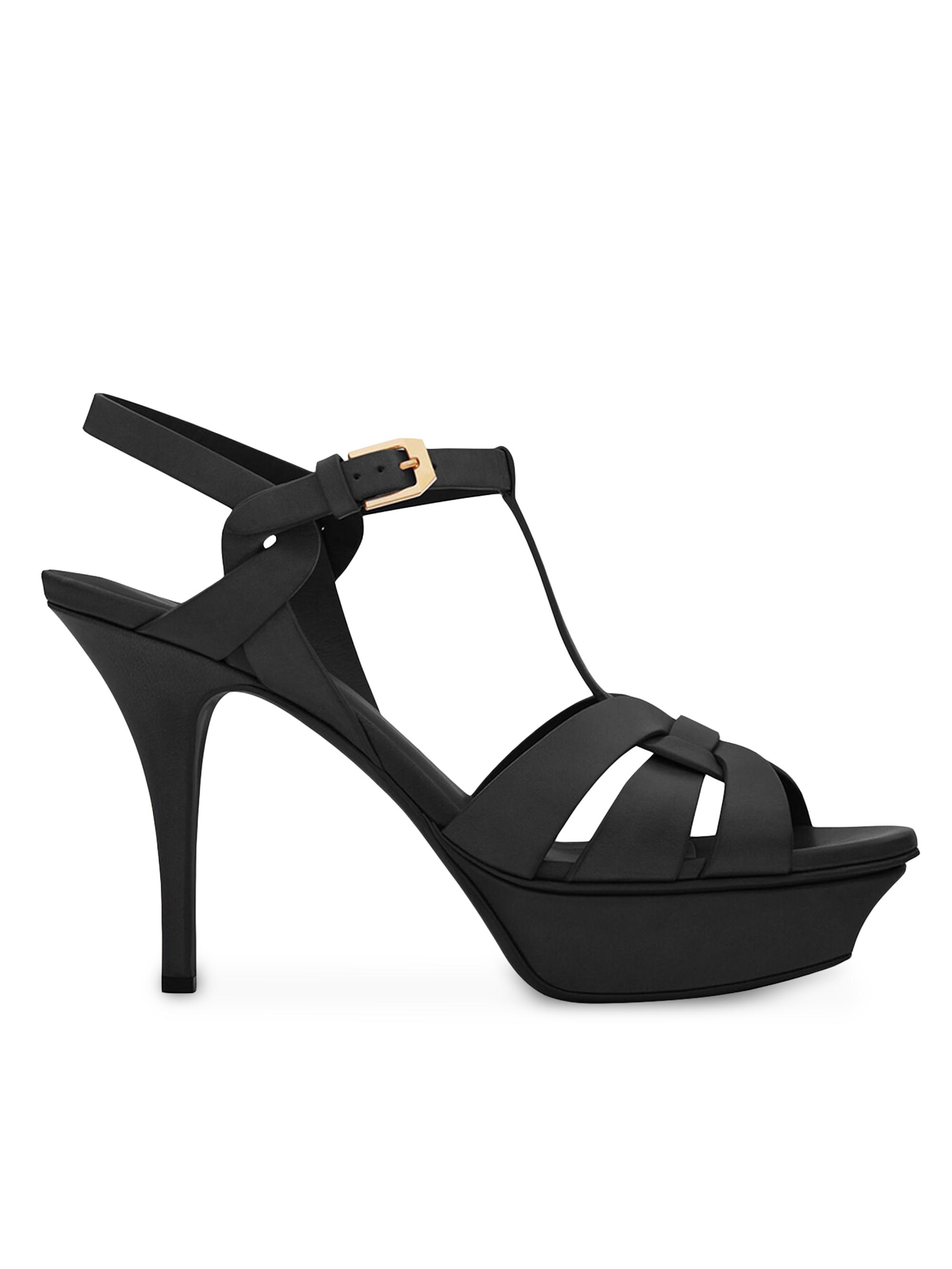 Saint Laurent Women's Tribute 75MM Leather Platform Sandals - Nero