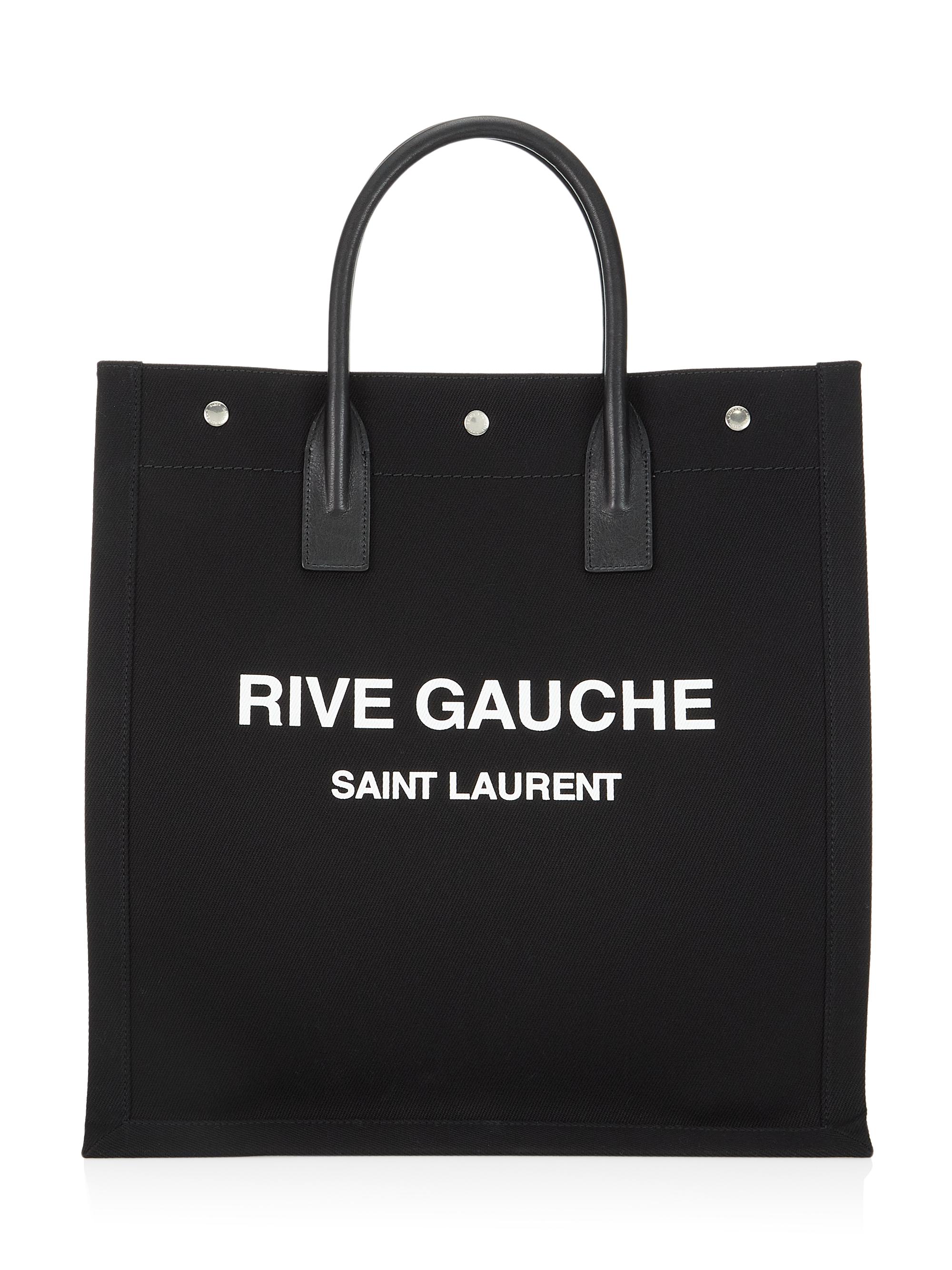 Saint Laurent Men's Rive Gauche North/South Tote Bag in Printed Canvas and Leather - Bianco Nero