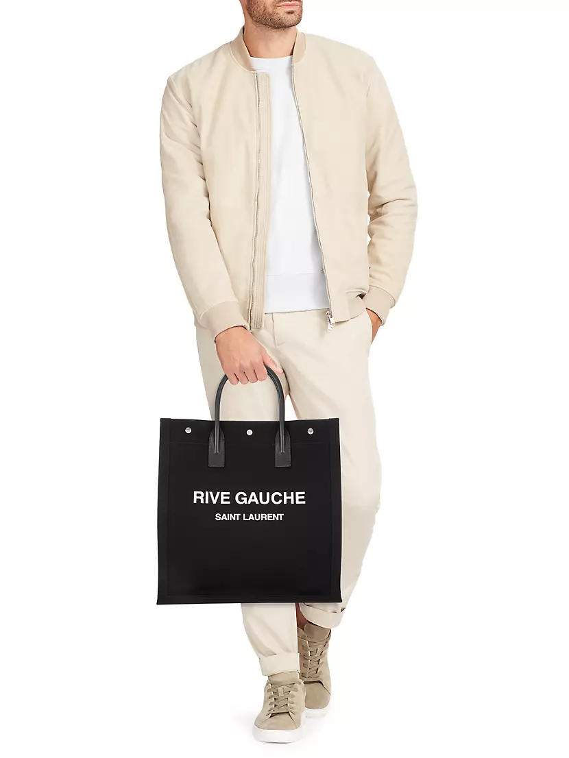 Saint Laurent Rive Gauche North/South Tote White Linen/Black in Canvas with  Silver-tone - US