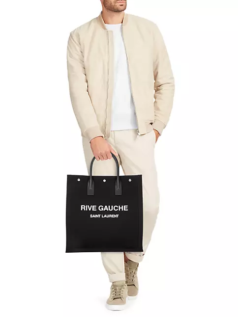 RIVE GAUCHE North/South TOTE BAG IN PRINTED LINEN AND LEATHER