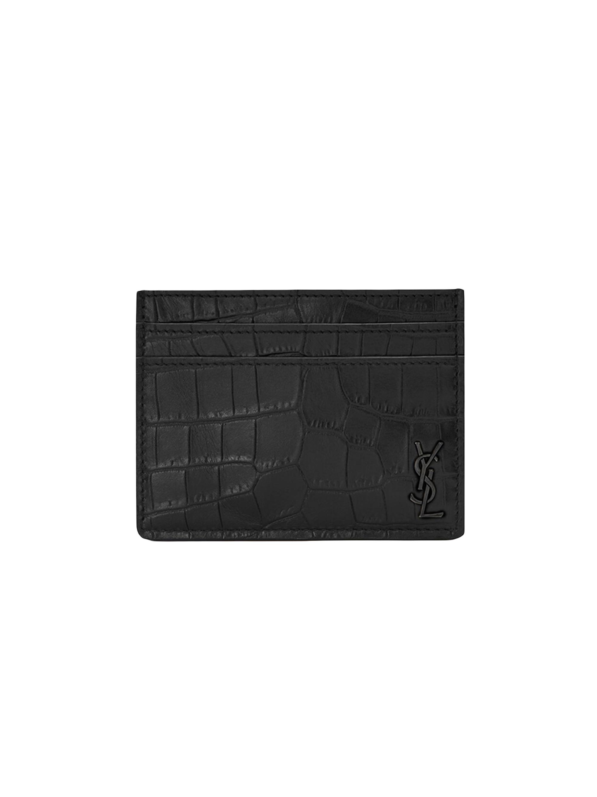 Saint Laurent Business Card Holder With Flap In Grain De Poudre