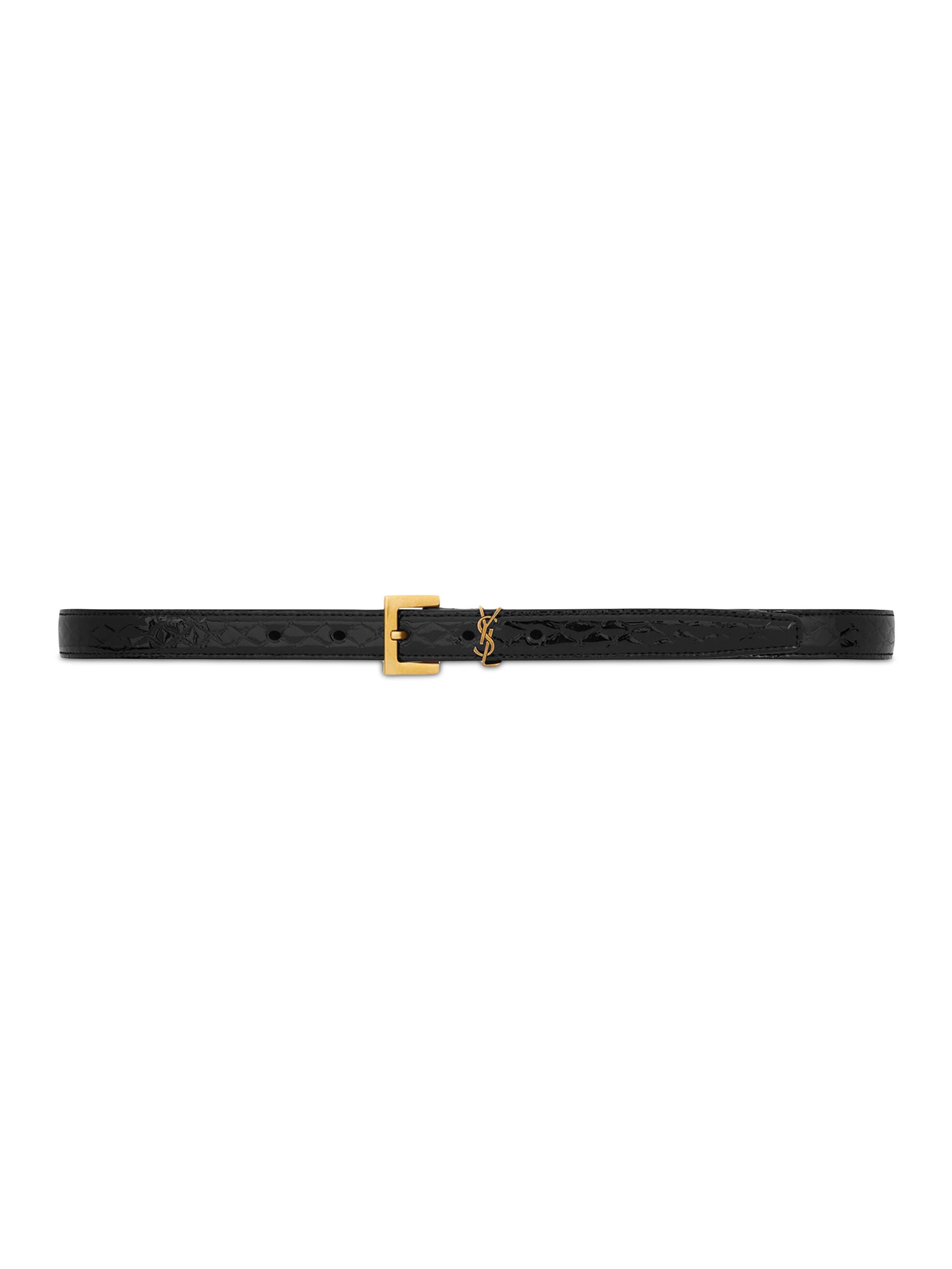 Saint Laurent Cassandre Thin Belt With Square Buckle In Python