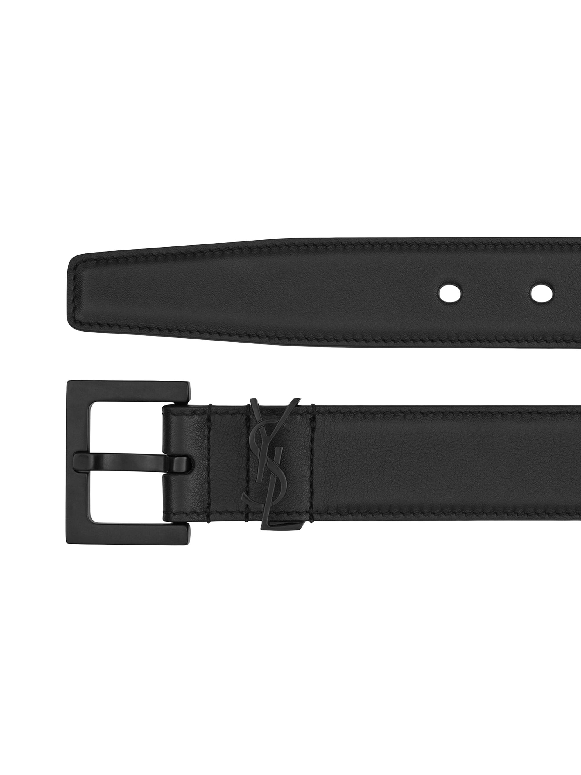 Saint Laurent Cassandre Belt with Black Square Buckle in Shiny Box