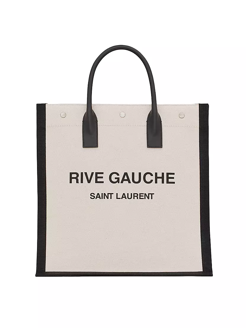 Saint Laurent Rive Gauche Logo Canvas Tote In Greggio