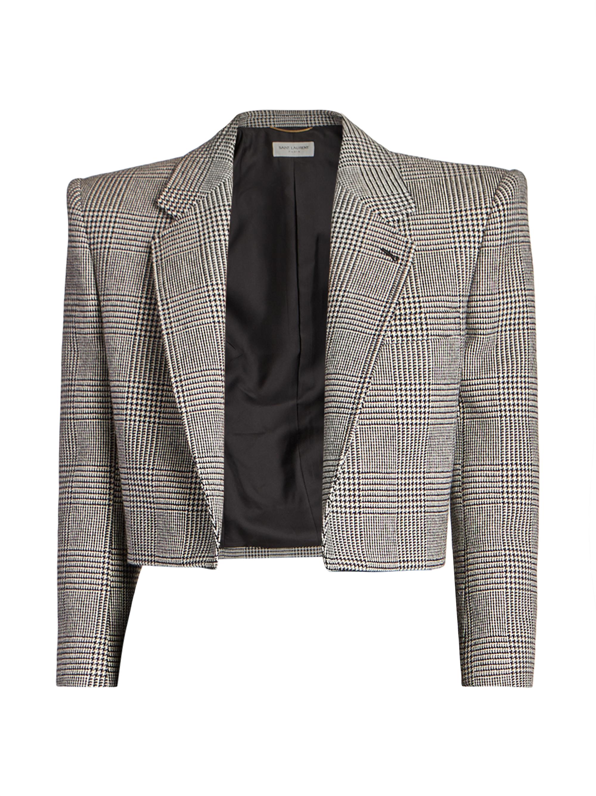 Saint Laurent Glen Check Cropped Blazer | Saks Fifth Avenue