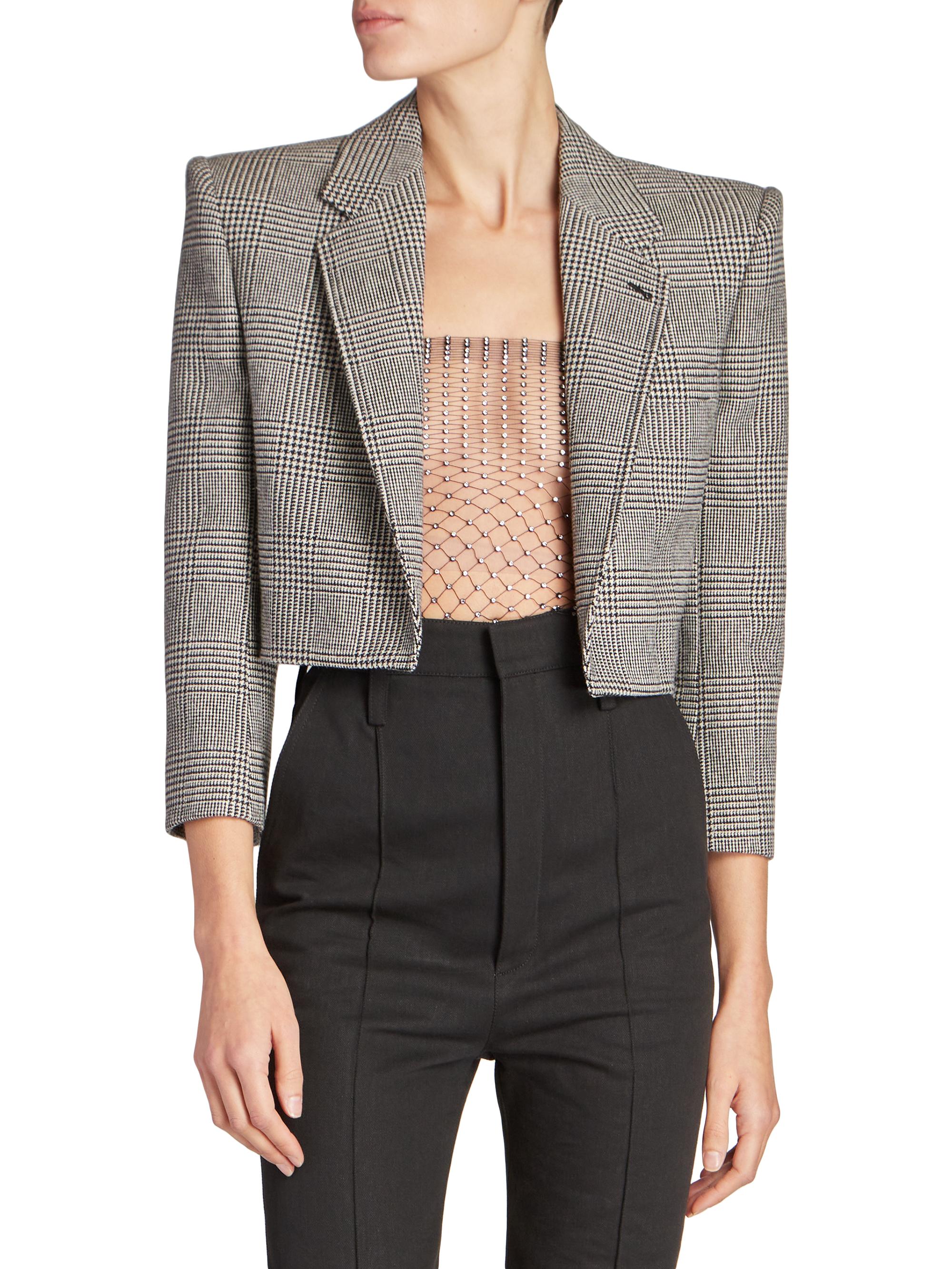 Saint Laurent Glen Check Cropped Blazer | Saks Fifth Avenue