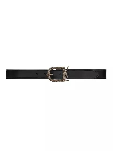 Black YSL-monogram leather belt, Saint Laurent