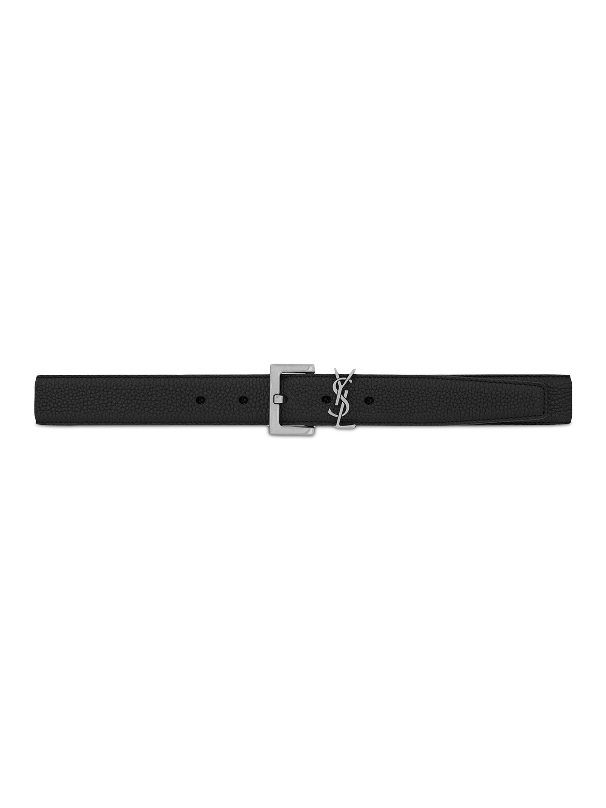 Saint Laurent Women's Cassandre Belt with Square Buckle in Grained Leather - Nero
