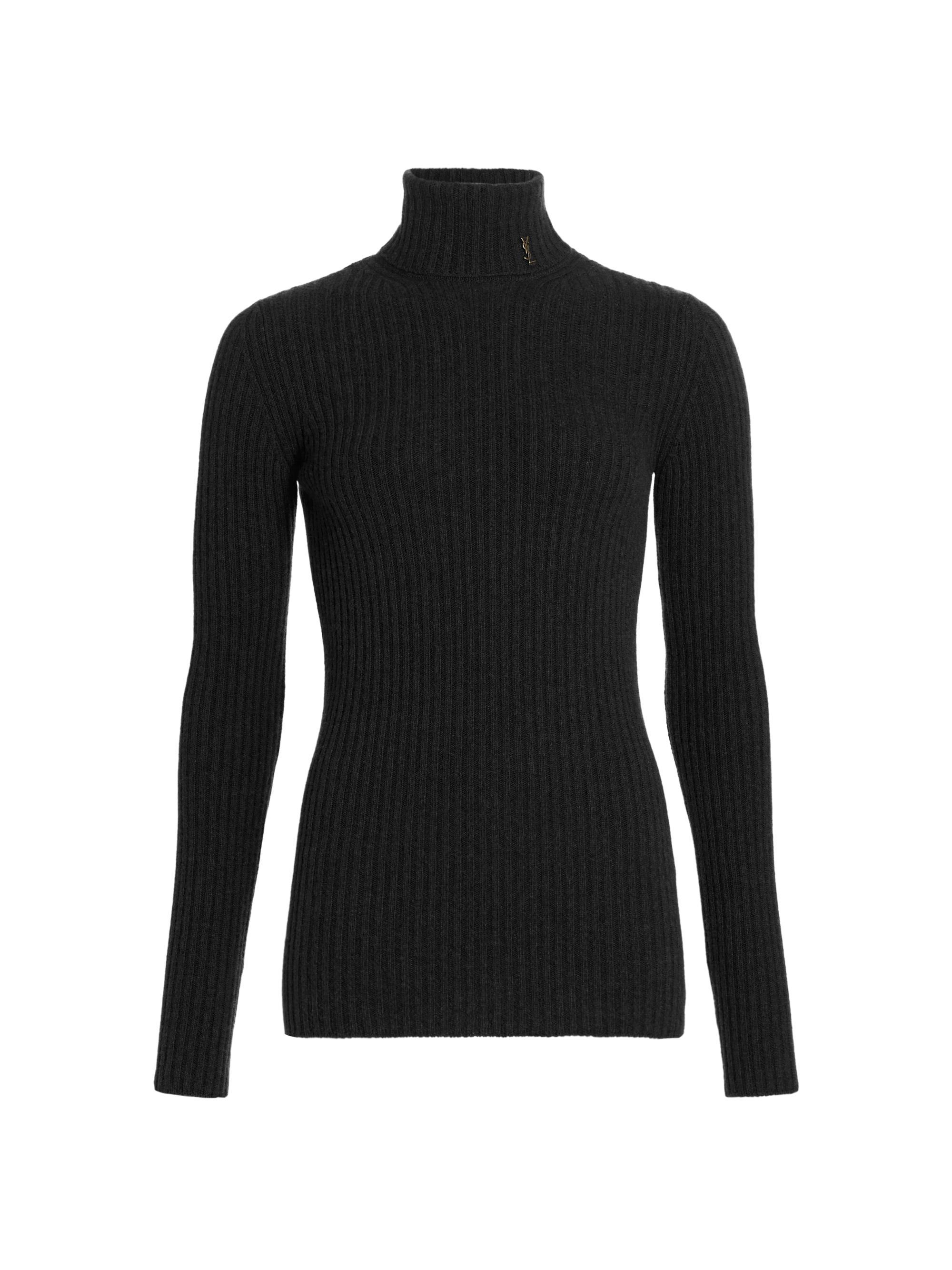 Saint Laurent Women's Ribbed Virgin Wool Turtleneck - Noir