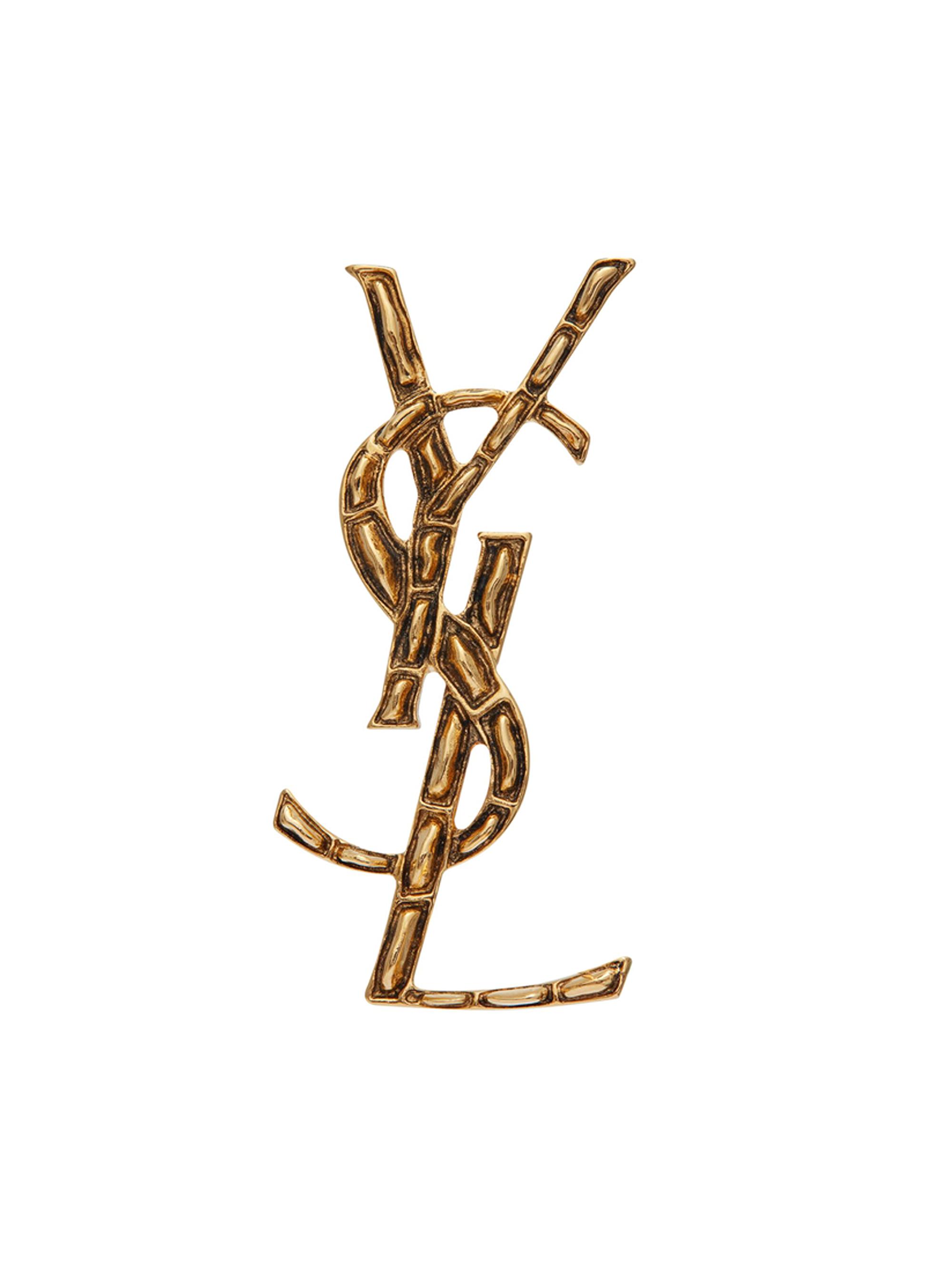 Saint Laurent Women's Goldtone Textured Logo Brooch - Dark Gold