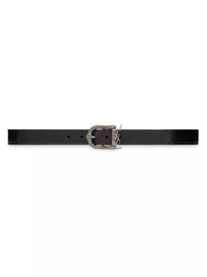 Saint Laurent logo-engraved leather belt - Black